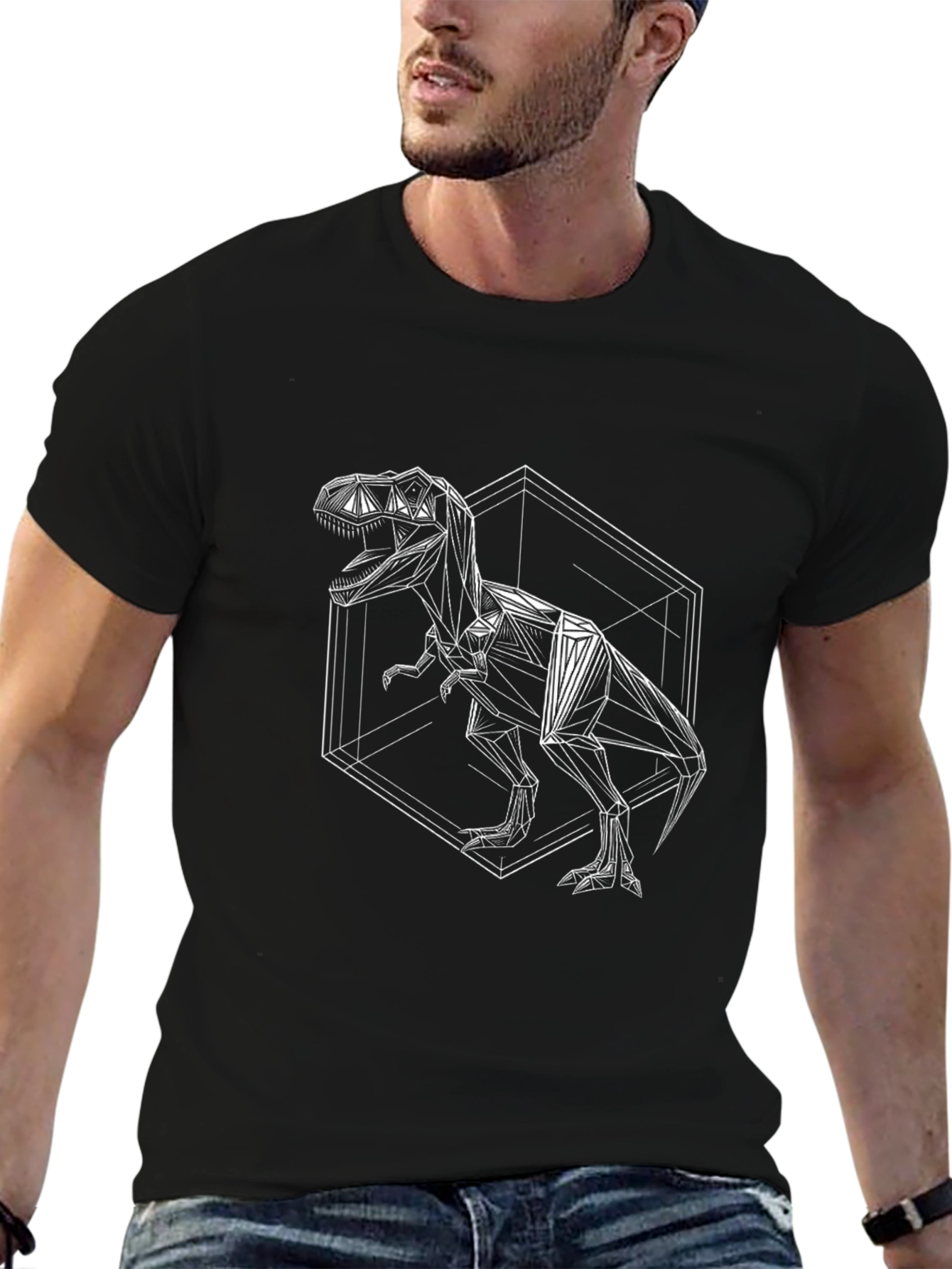 Geometric T-Rex Graphic Tee - Black