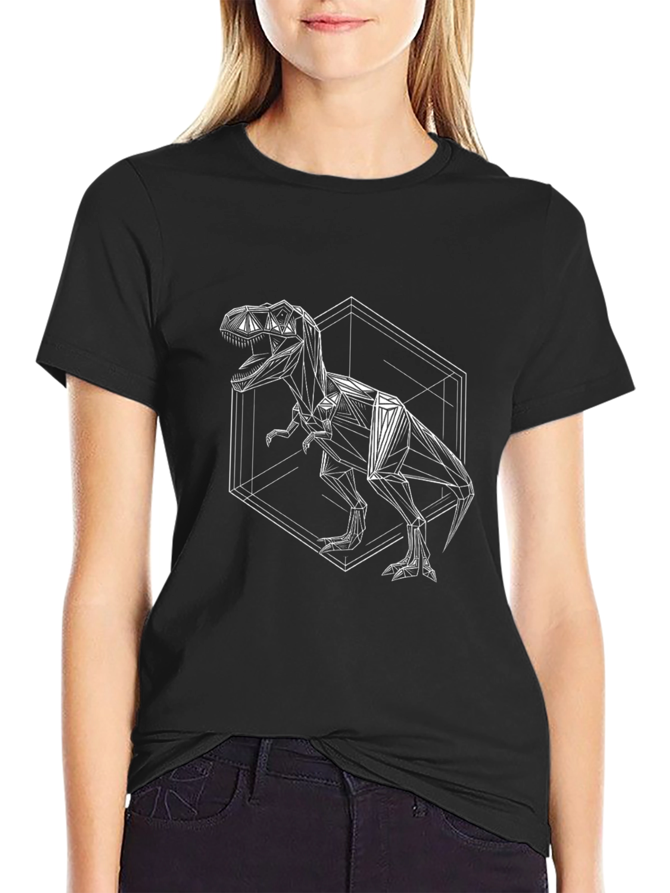 Geometric T-Rex Graphic Tee - Black