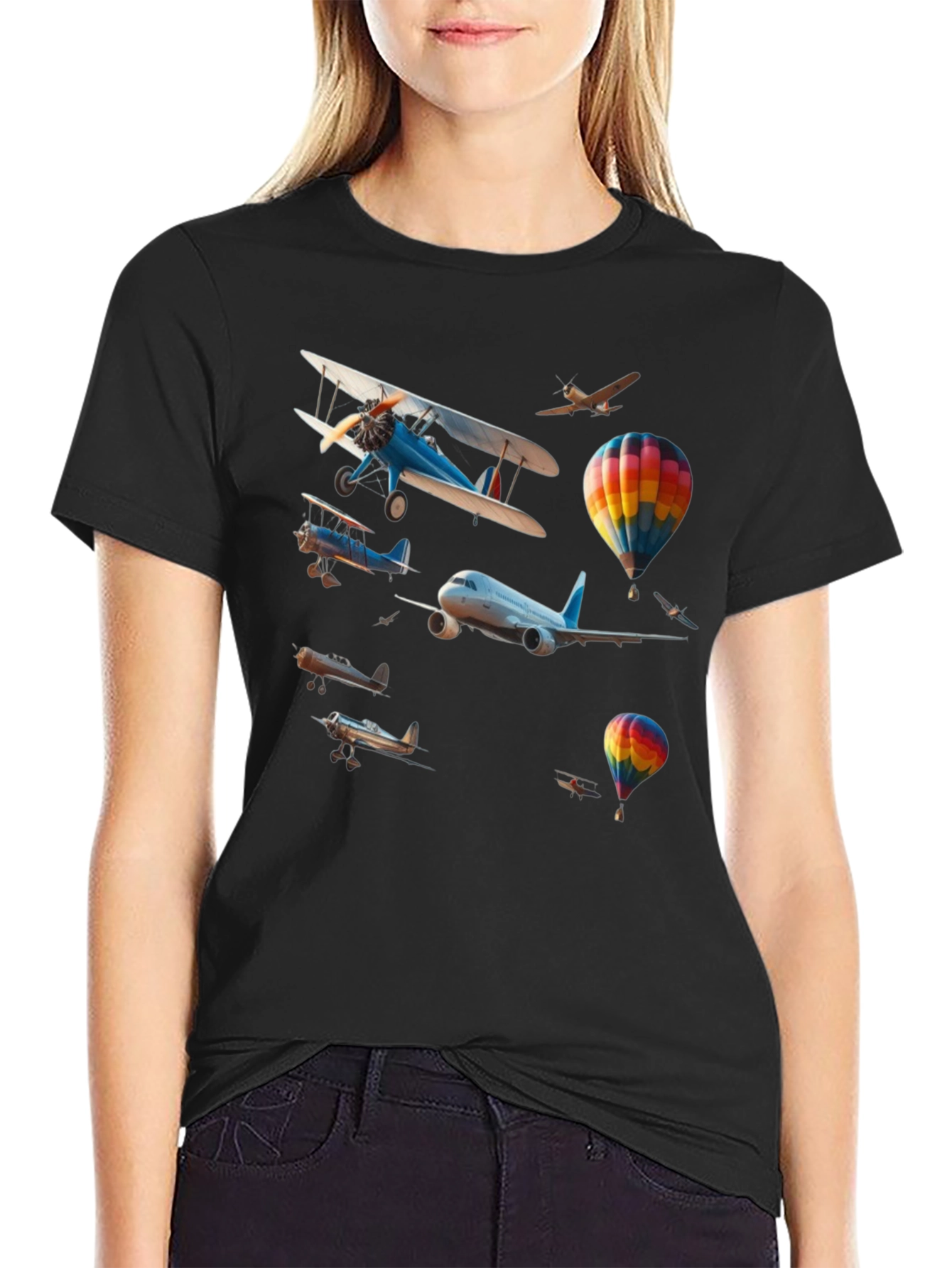Aviation Print Black Tee