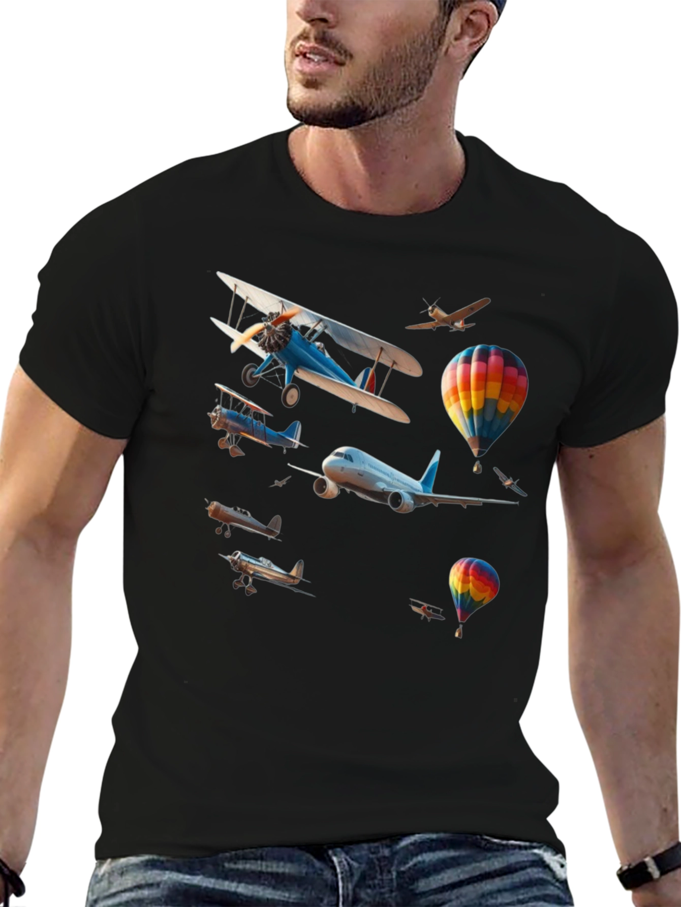 Aviation Print Black Tee