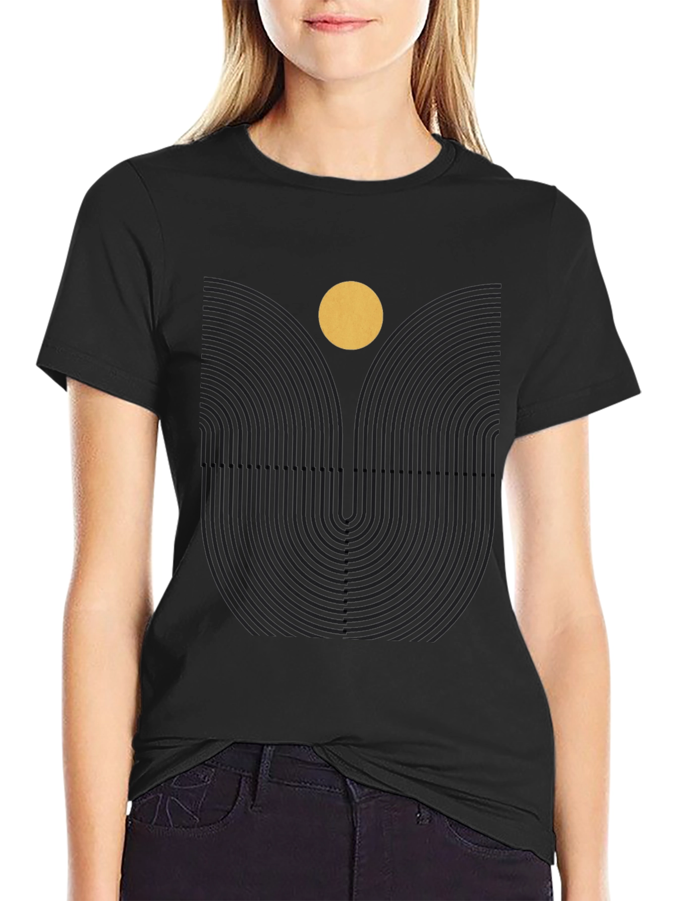 Geometric Sun Graphic Print Black Tee