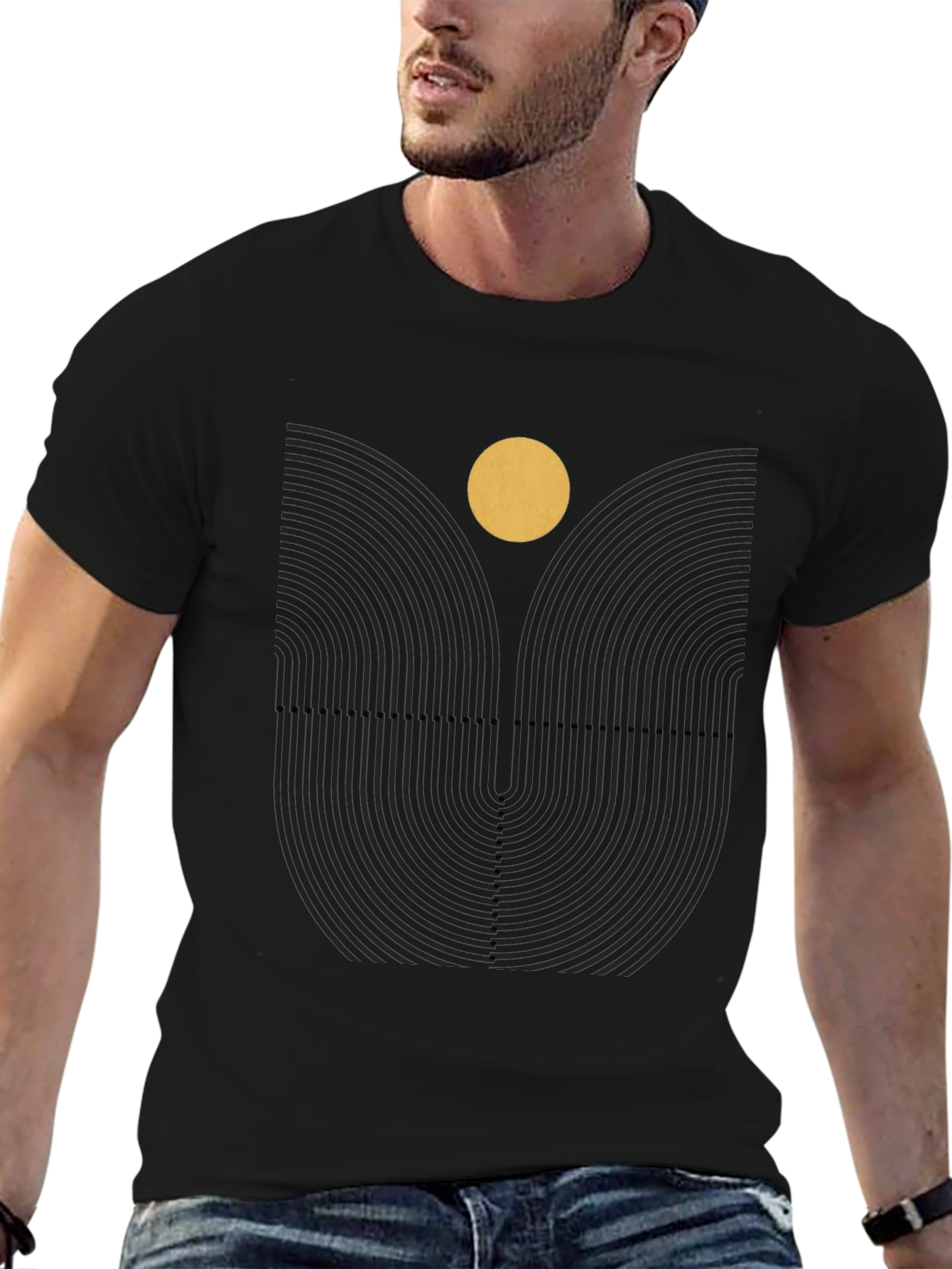 Geometric Sun Graphic Print Black Tee