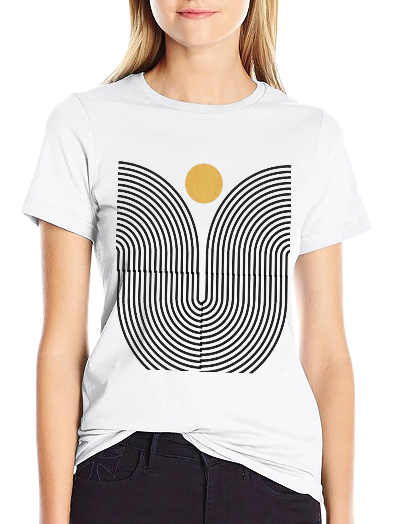 Geometric Sun Graphic Print Black Tee