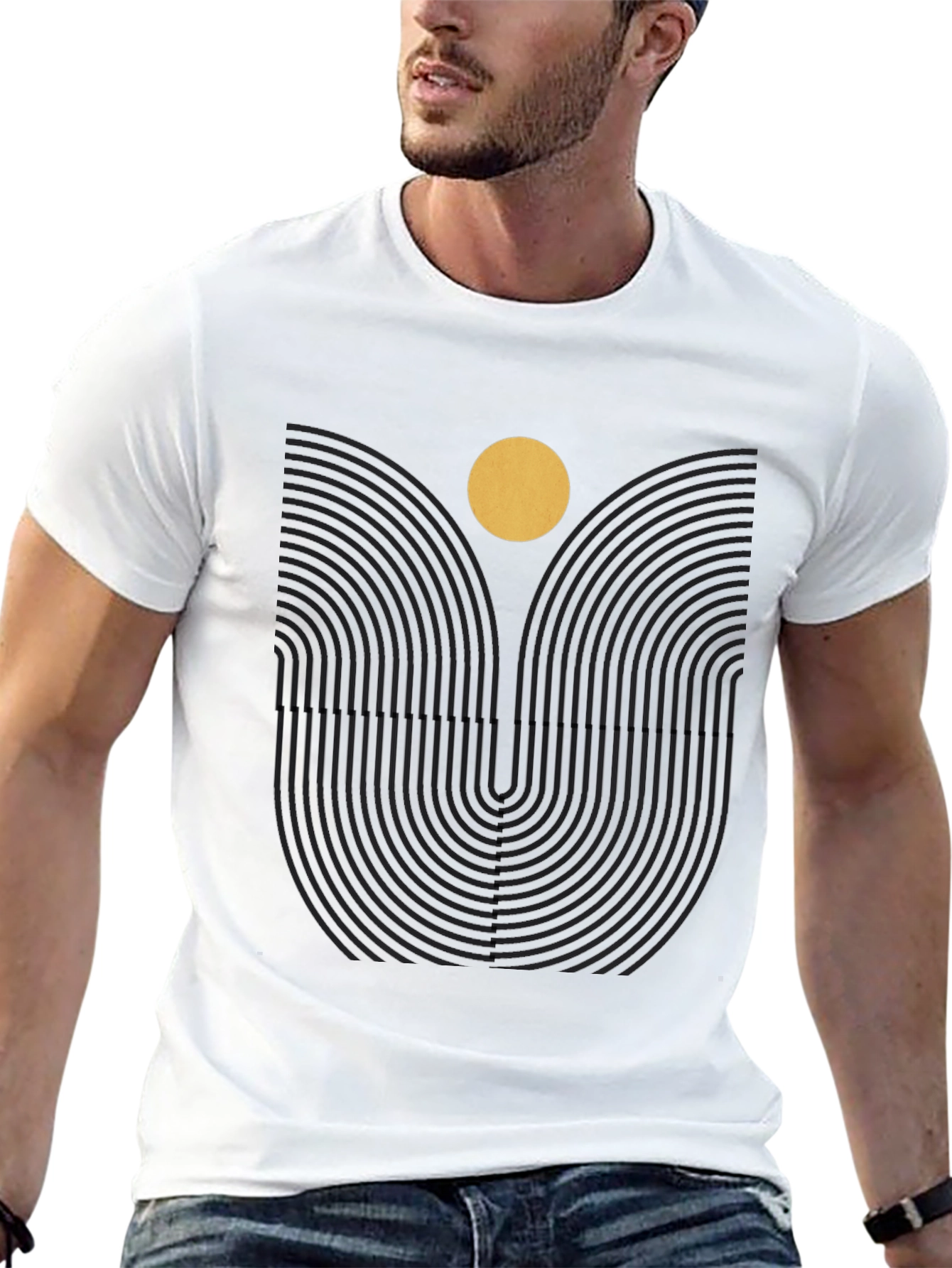 Geometric Sun Graphic Print Black Tee