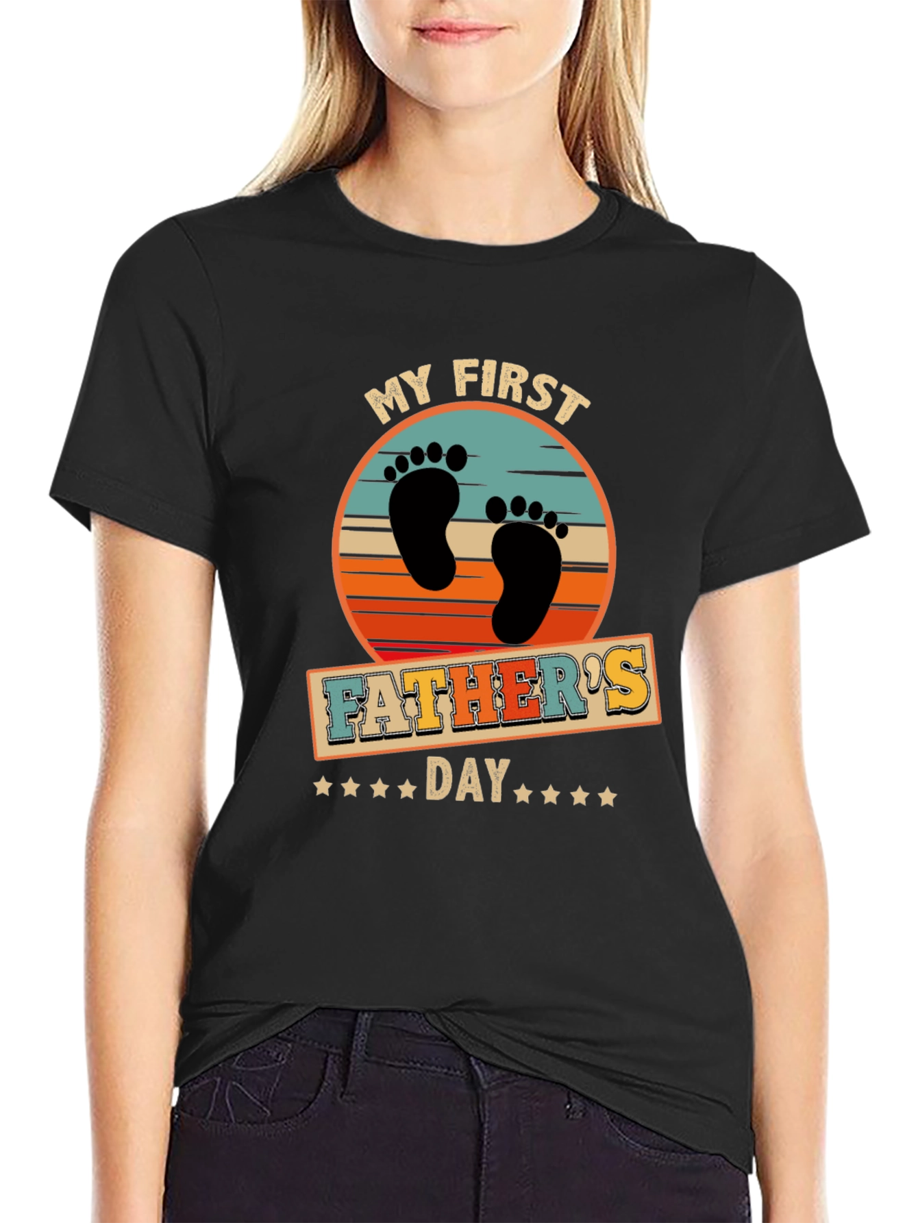 First Fathers Day Black Graphic T-Shirt
