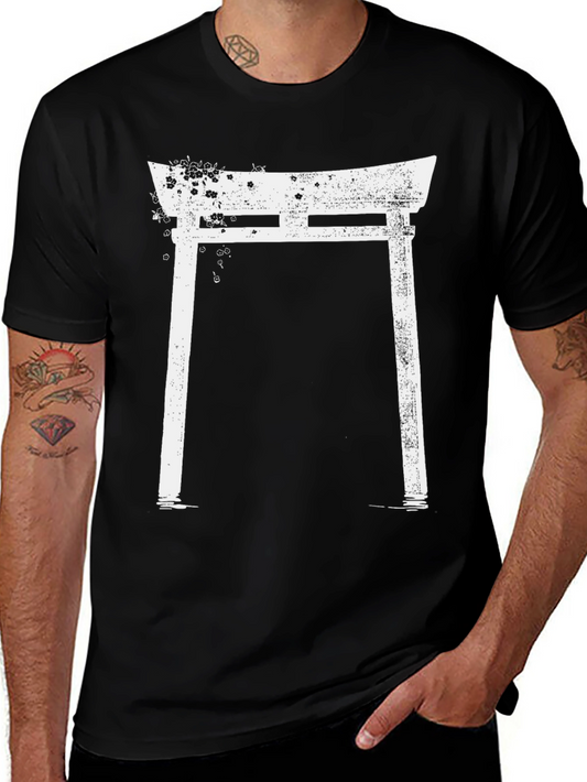 Japanese Torii Gate Graphic T-Shirt - Grunge Style