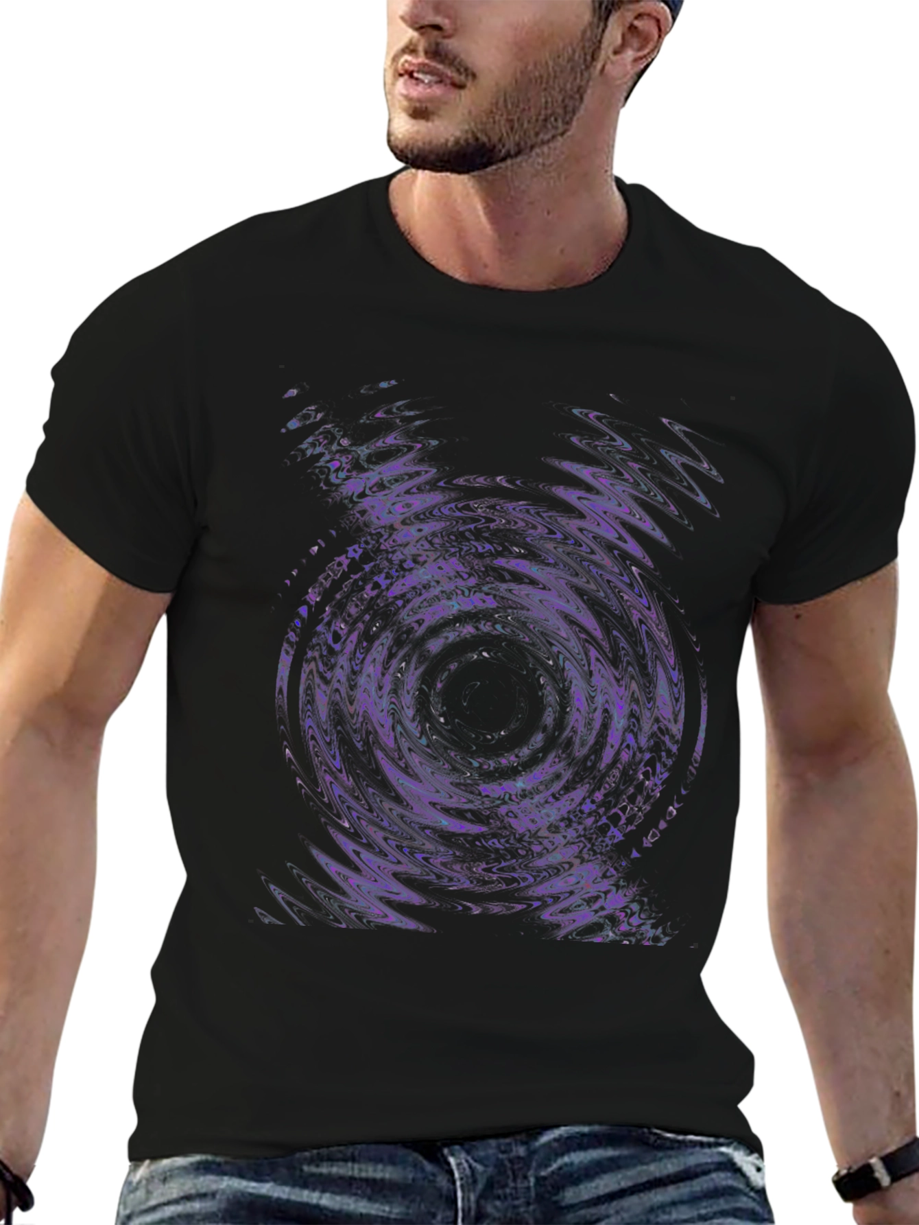 Abstract Vortex Graphic Tee - Black Cotton Blend