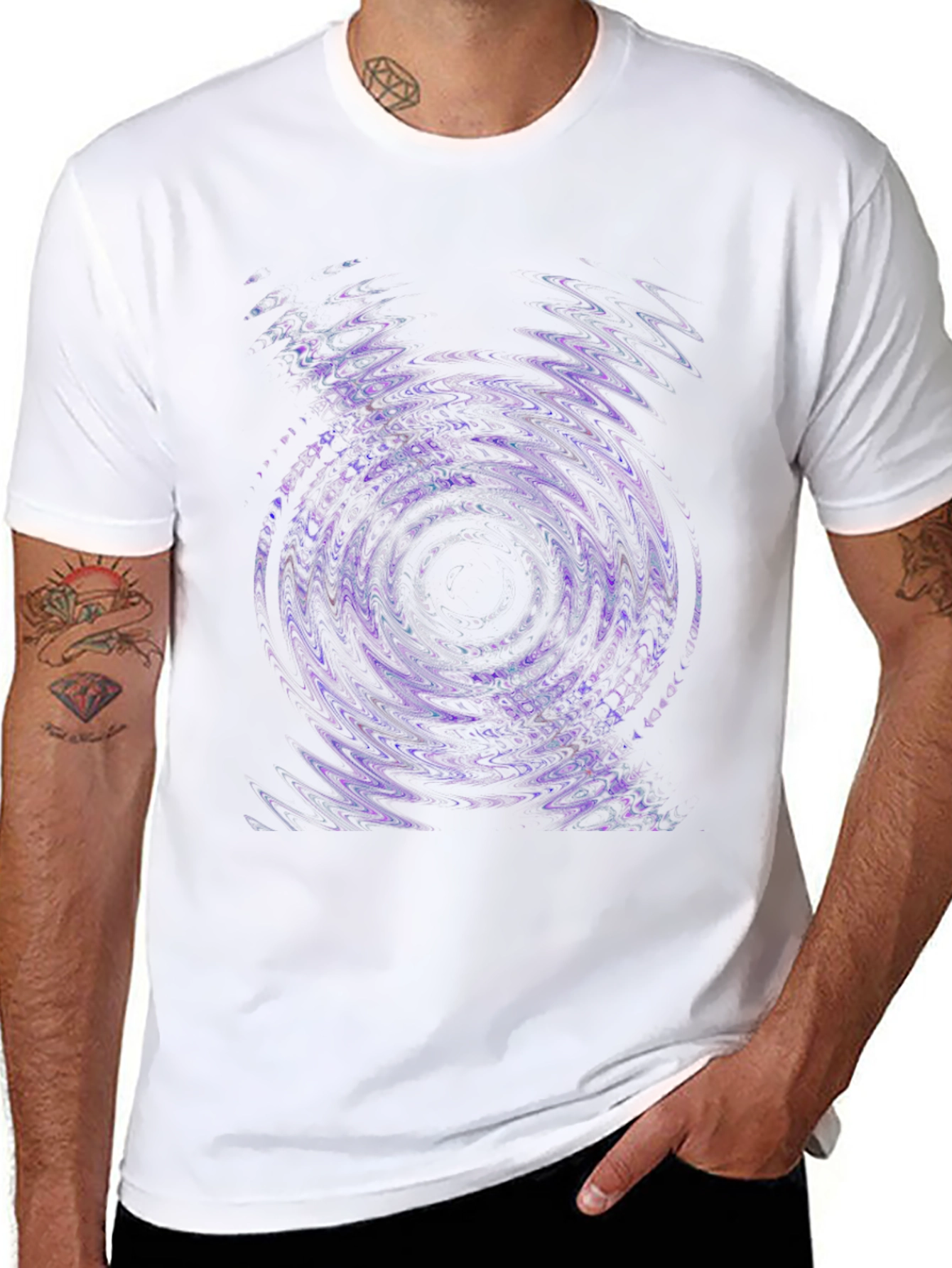 Abstract Vortex Graphic Tee - Black Cotton Blend