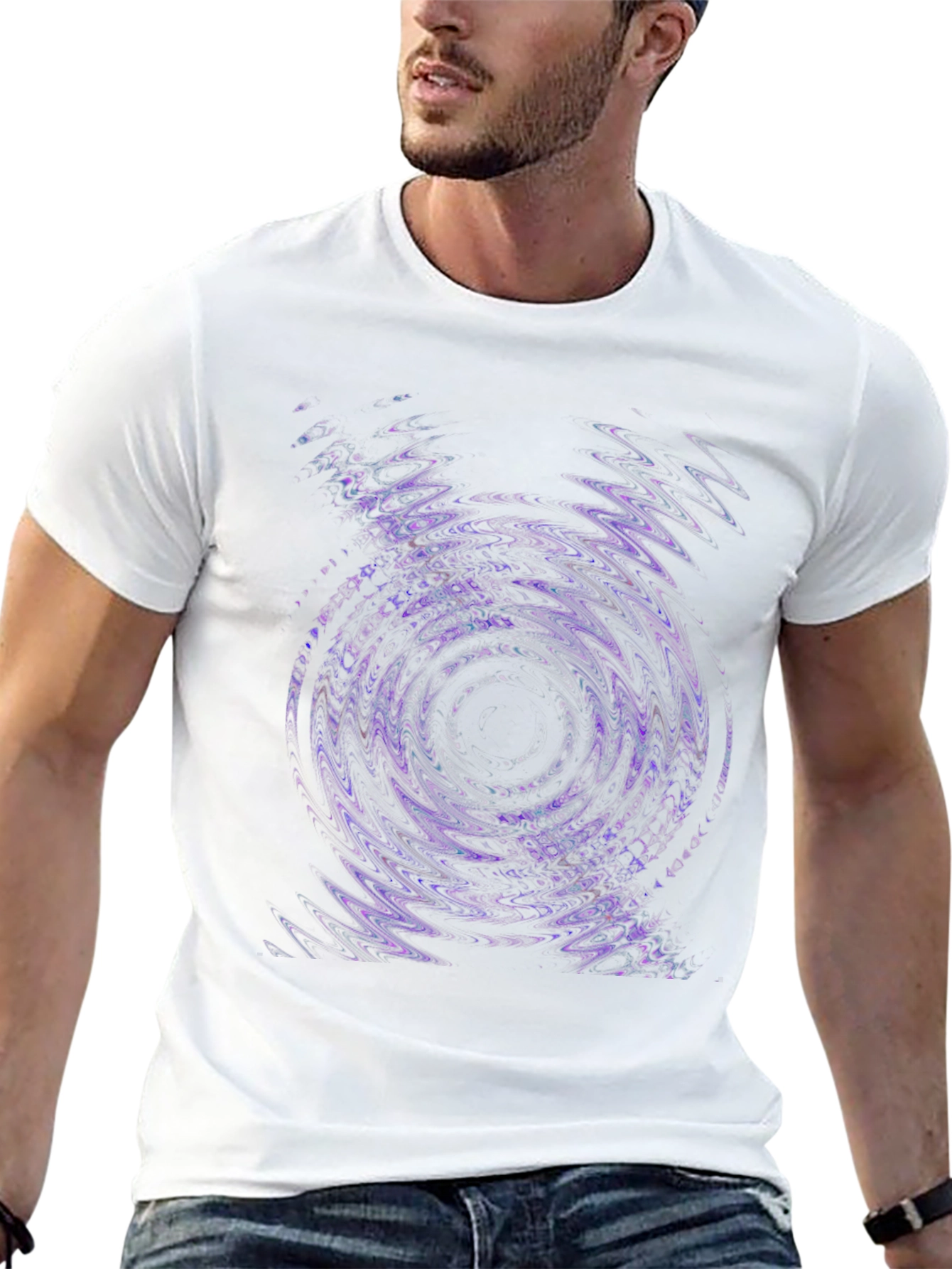 Abstract Vortex Graphic Tee - Black Cotton Blend