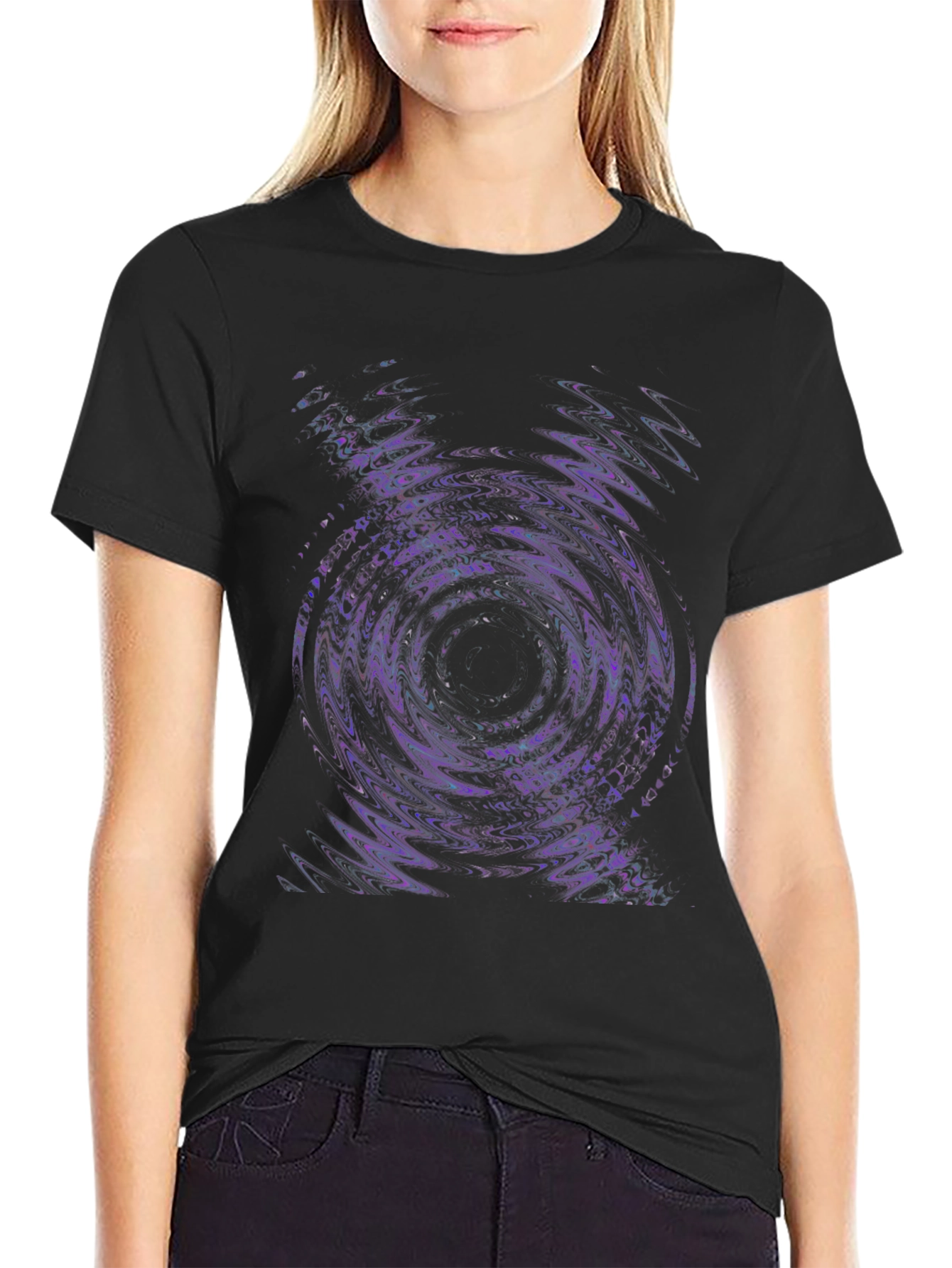 Abstract Vortex Graphic Tee - Black Cotton Blend