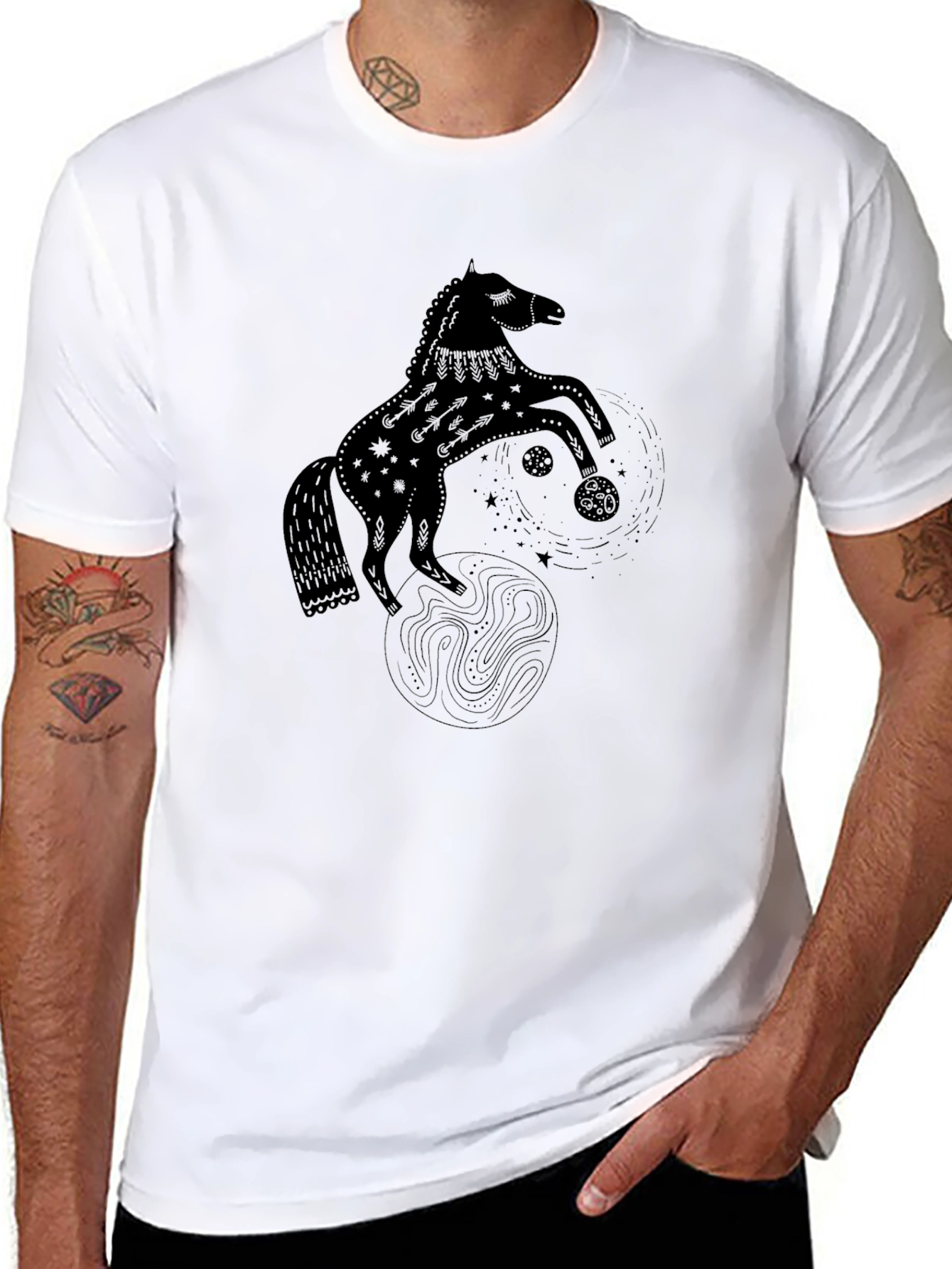 Black Horse Graphic Tee - Stylish Mens T-Shirt