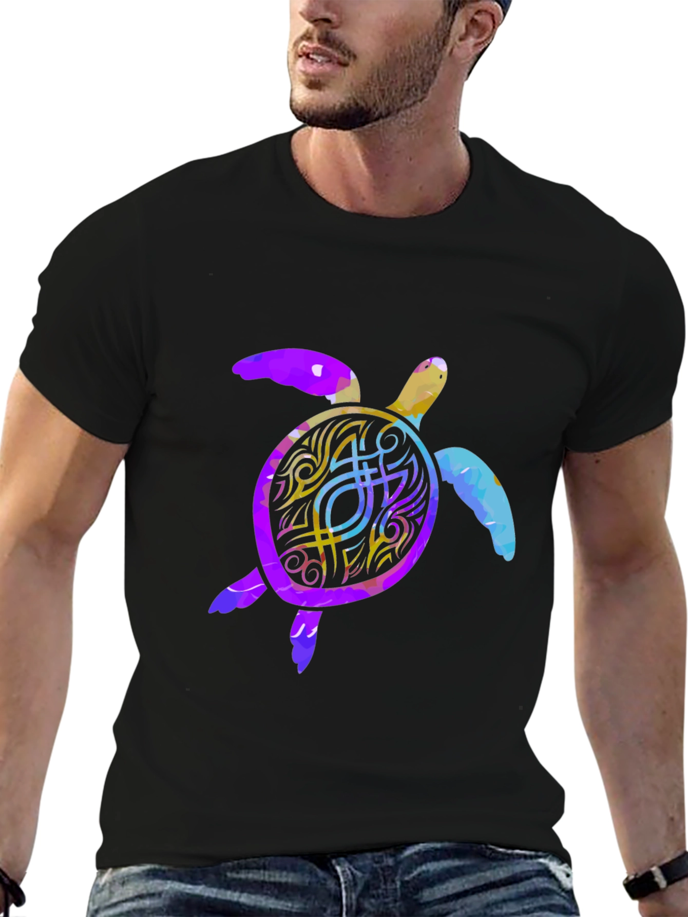 Turtle Graphic Print Mens Black T-Shirt