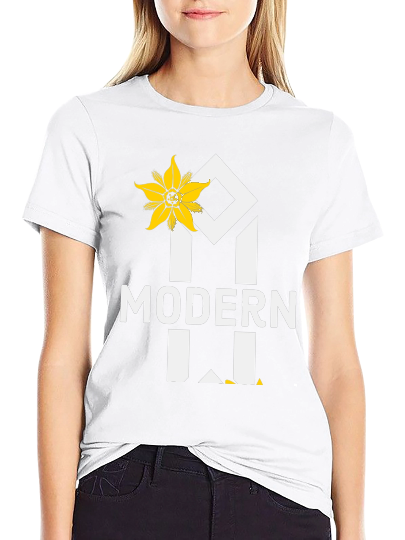 Modern T-Shirt with Floral Accent - Black