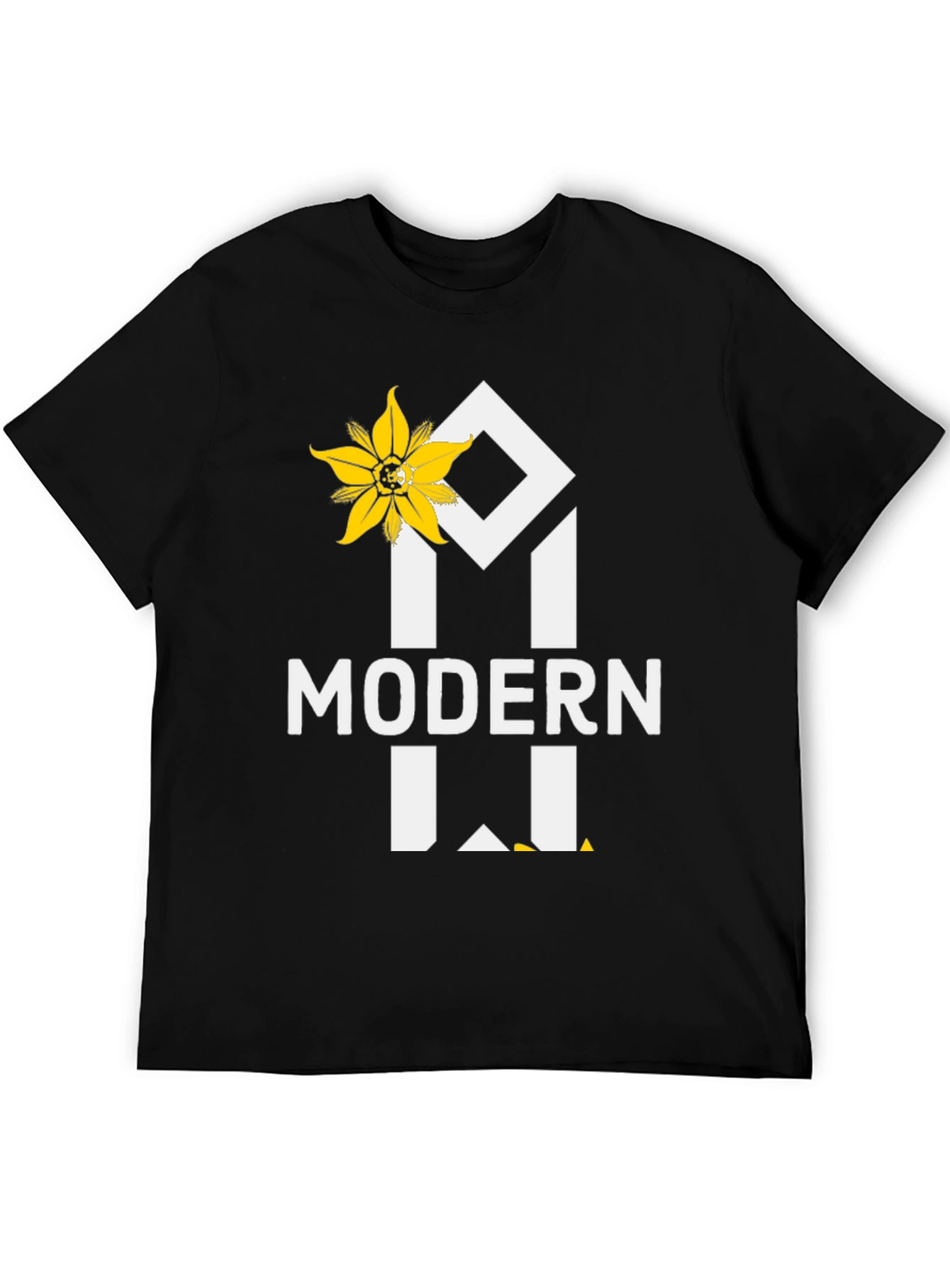 Modern T-Shirt with Floral Accent - Black