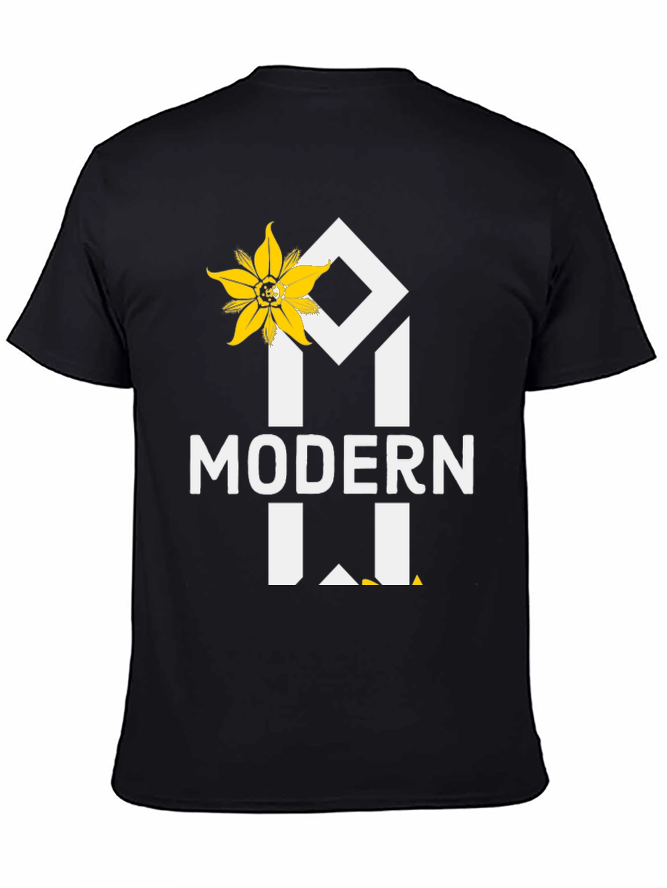 Modern T-Shirt with Floral Accent - Black