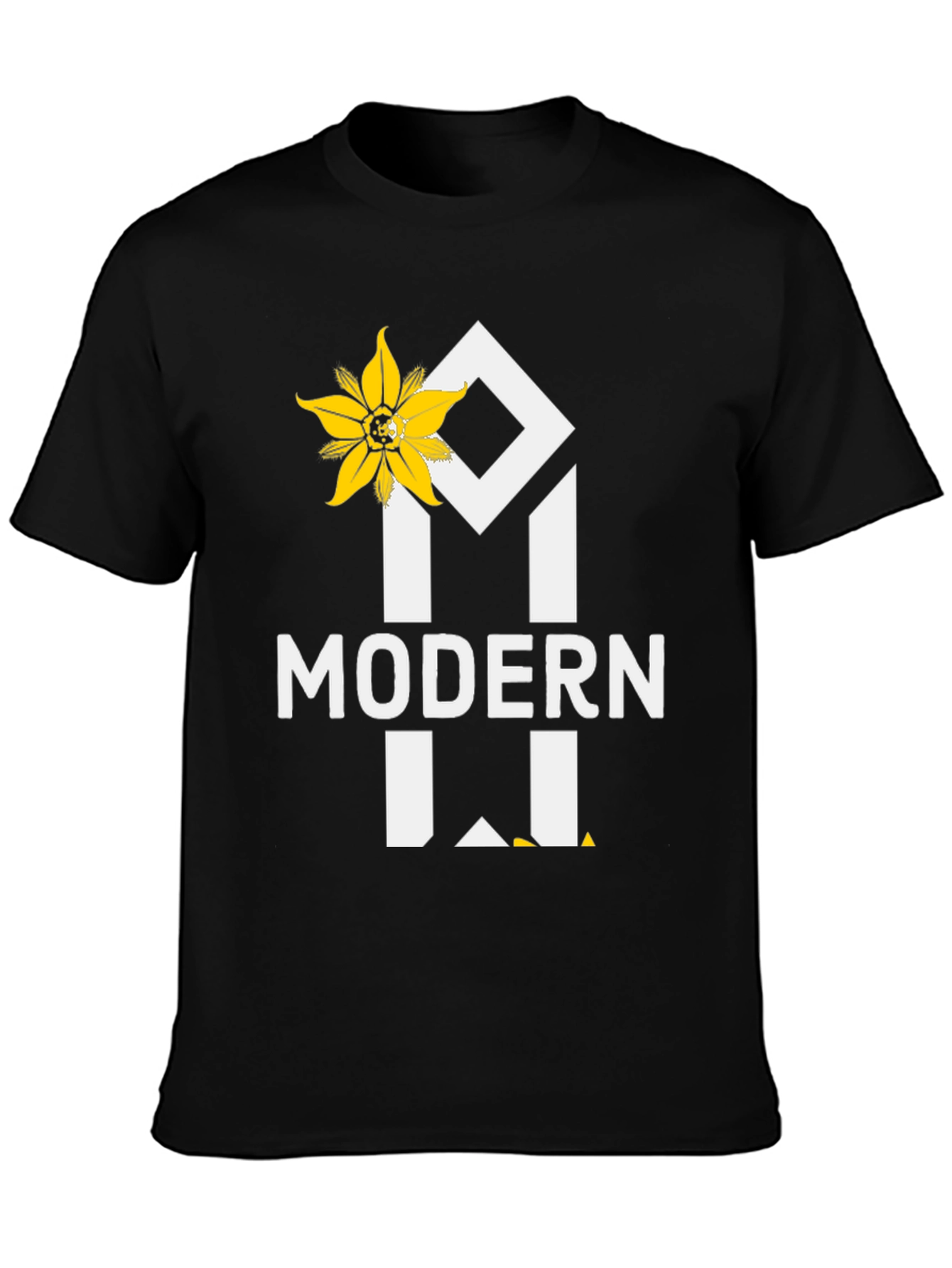 Modern T-Shirt with Floral Accent - Black