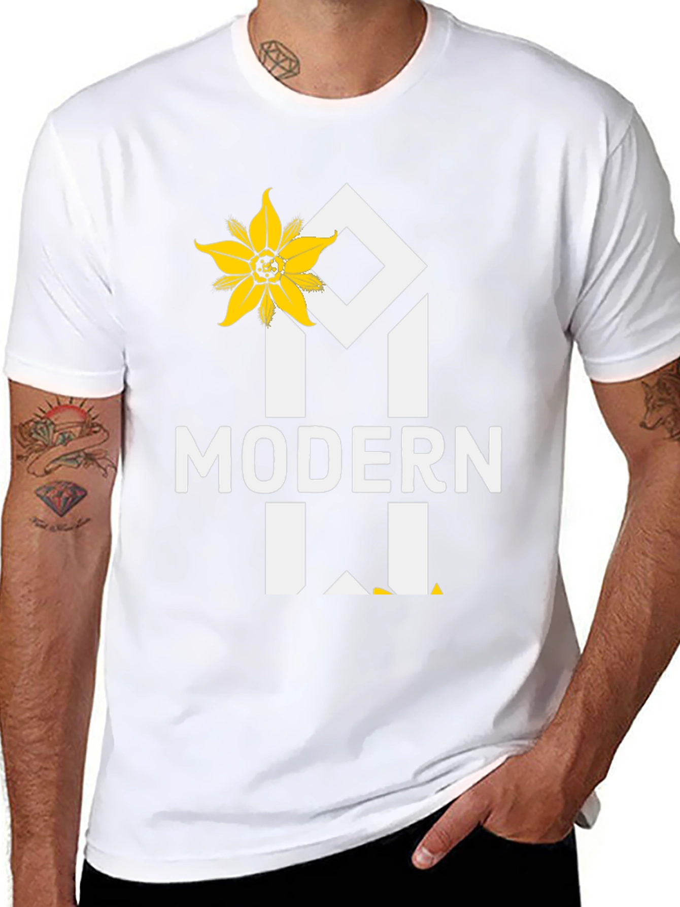 Modern T-Shirt with Floral Accent - Black