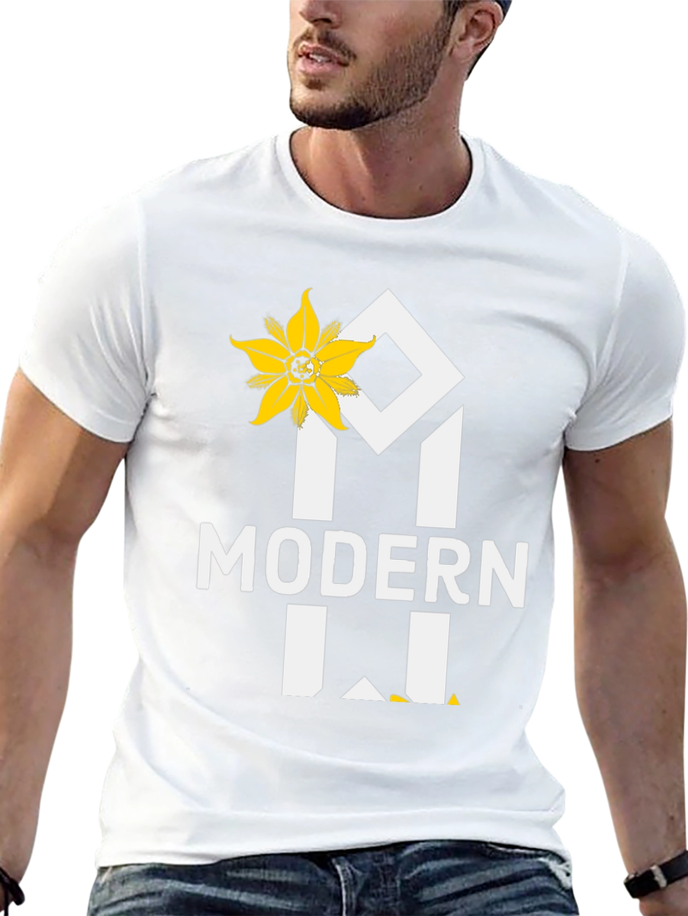 Modern T-Shirt with Floral Accent - Black