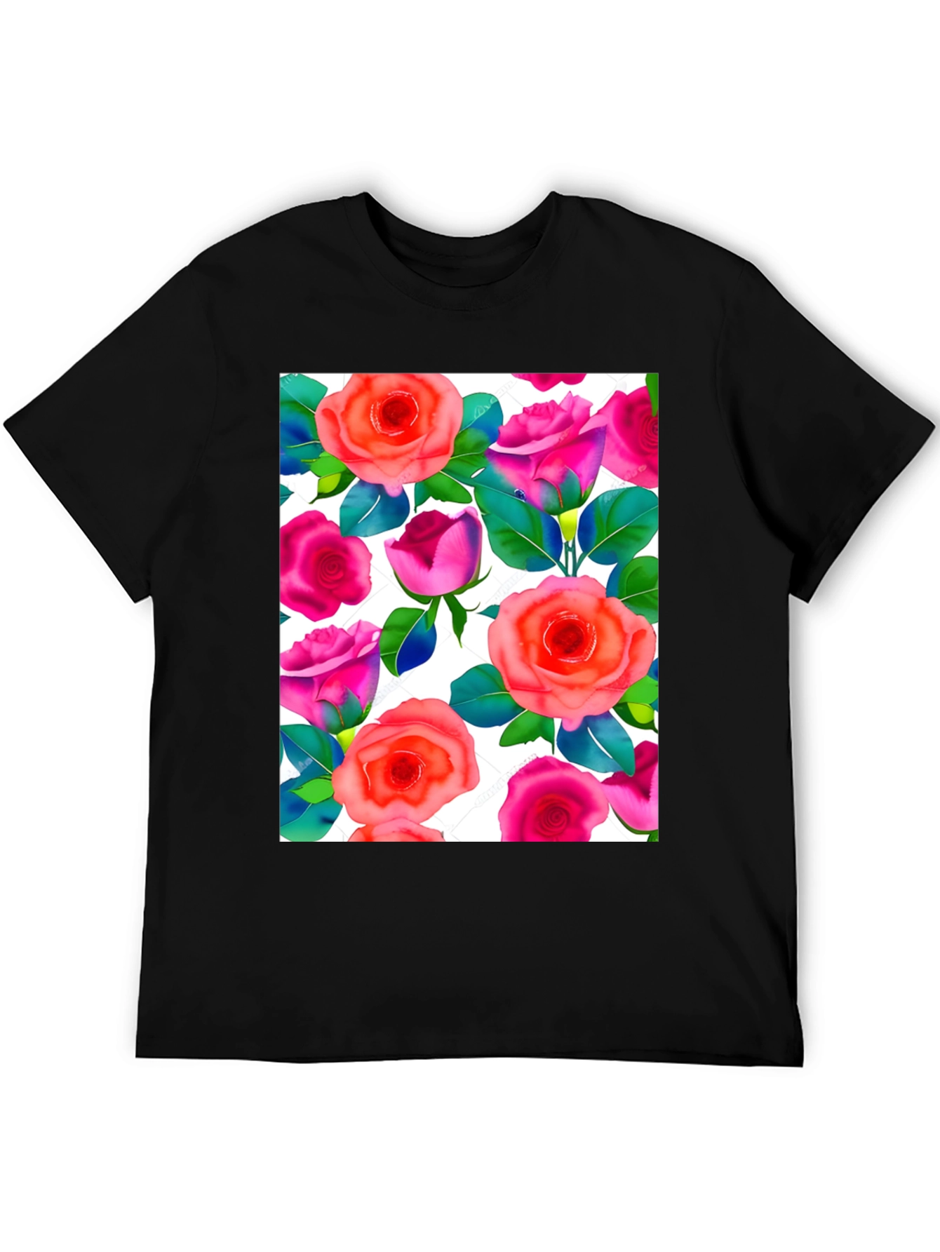 Floral Print T-Shirt - Vibrant Rose Pattern