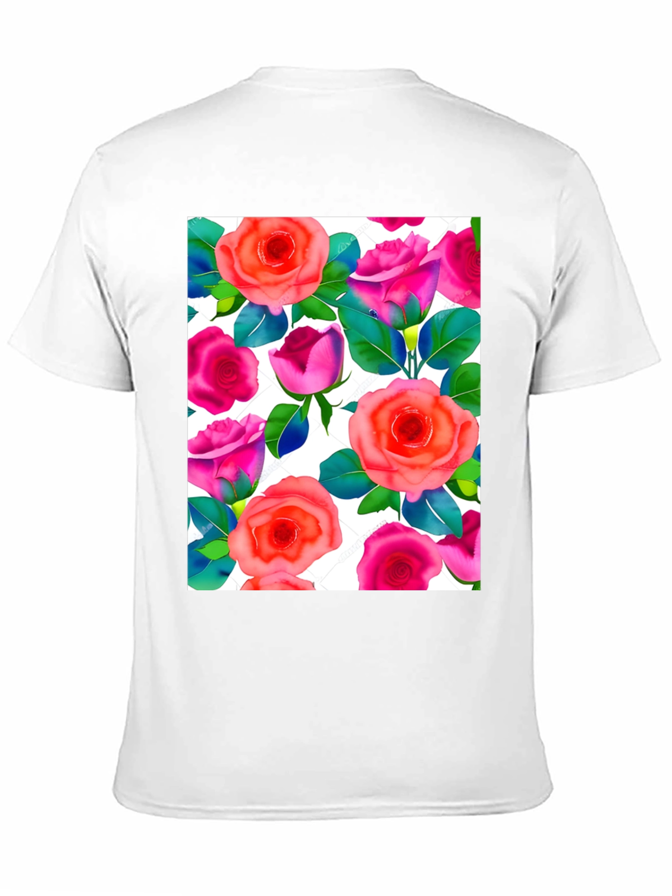 Floral Print T-Shirt - Vibrant Rose Pattern