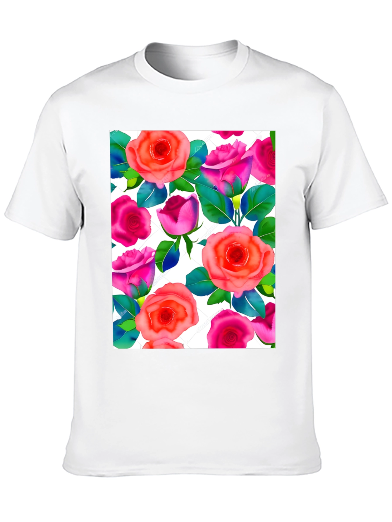 Floral Print T-Shirt - Vibrant Rose Pattern