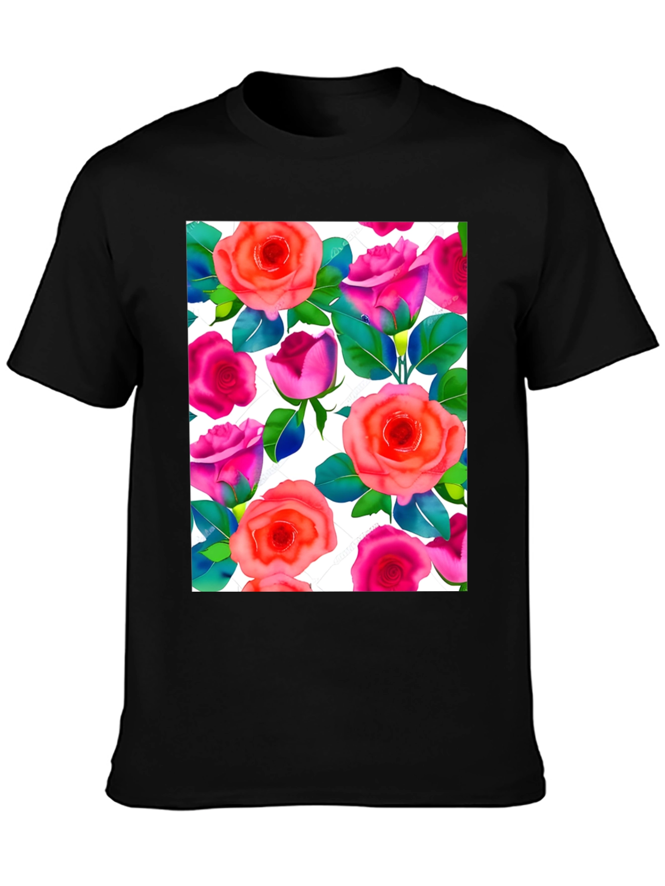 Floral Print T-Shirt - Vibrant Rose Pattern