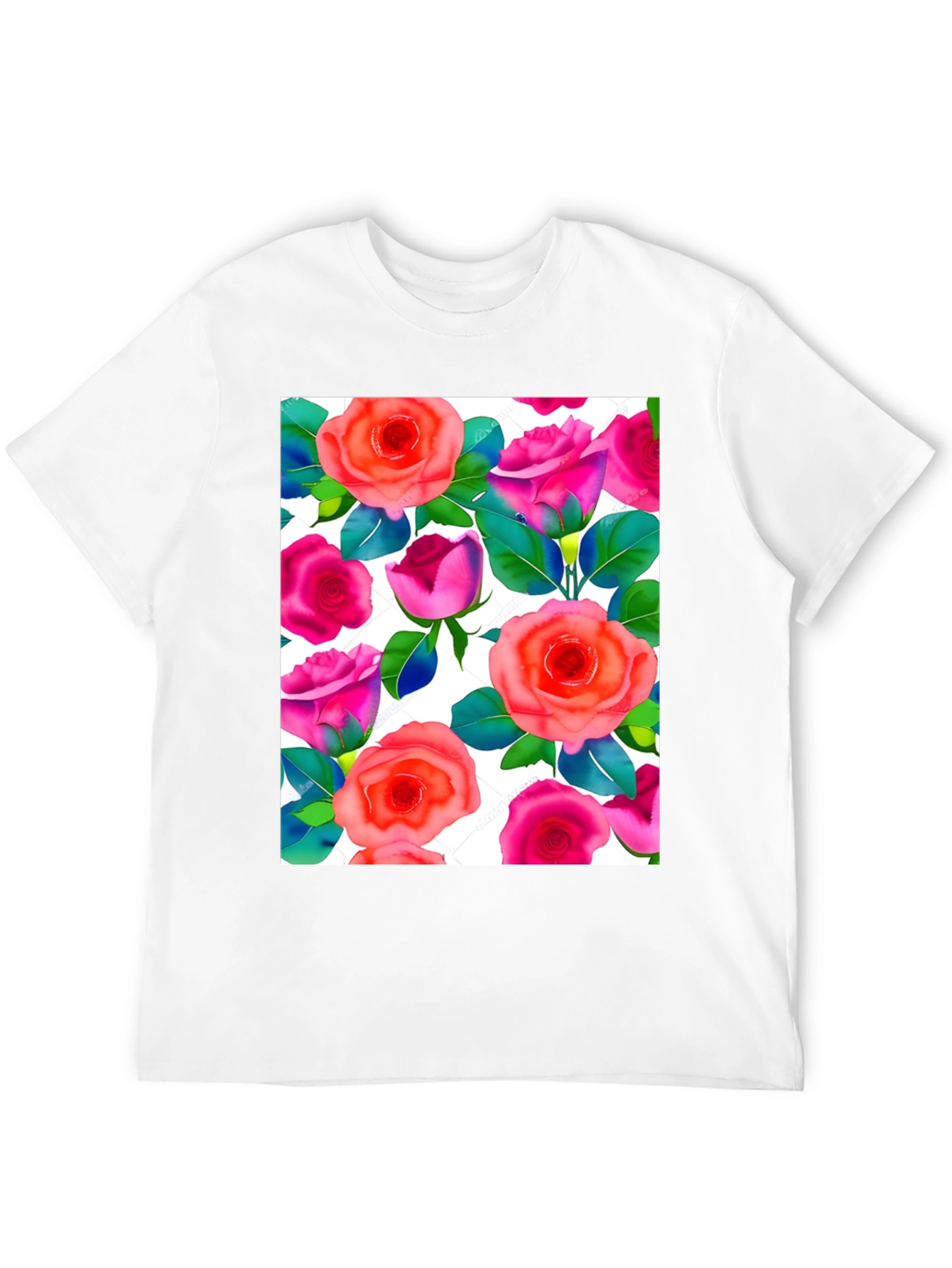 Floral Print T-Shirt - Vibrant Rose Pattern