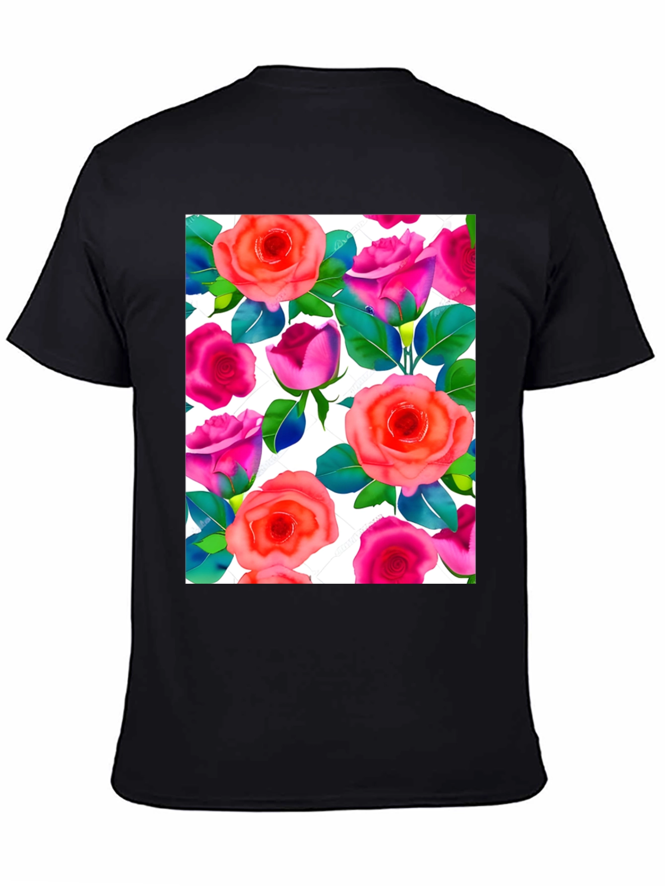 Floral Print T-Shirt - Vibrant Rose Pattern