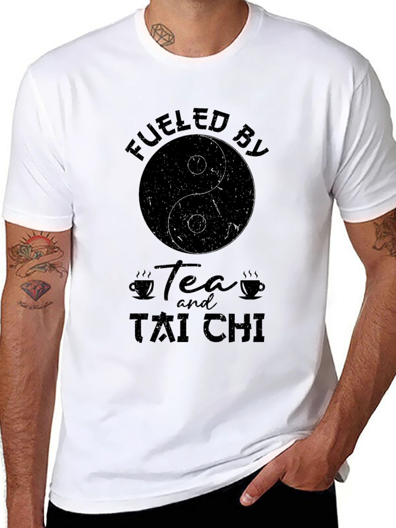 Fueled by Tea and Tai Chi Black T-Shirt