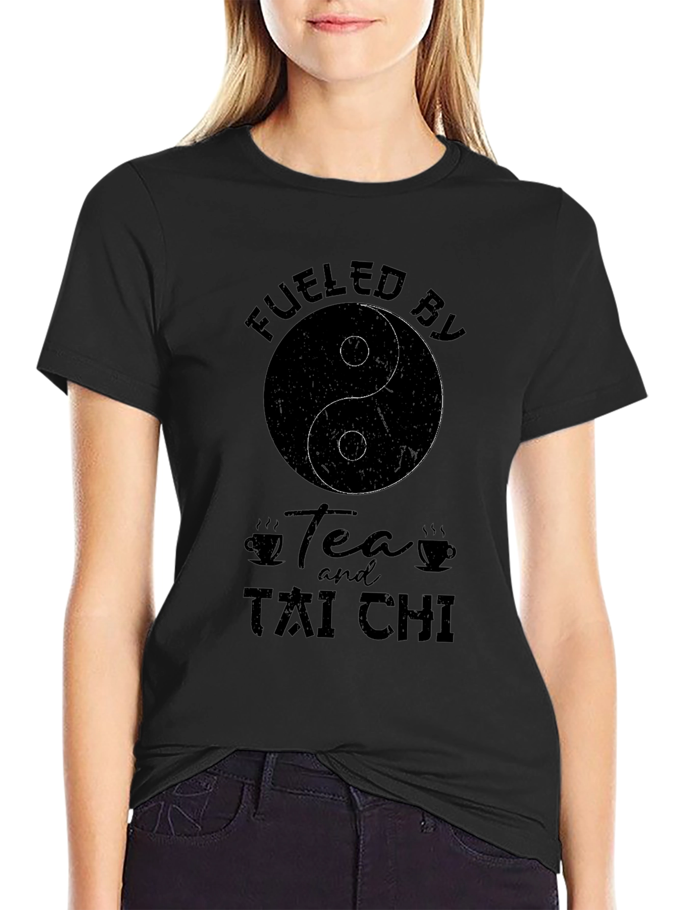 Fueled by Tea and Tai Chi Black T-Shirt