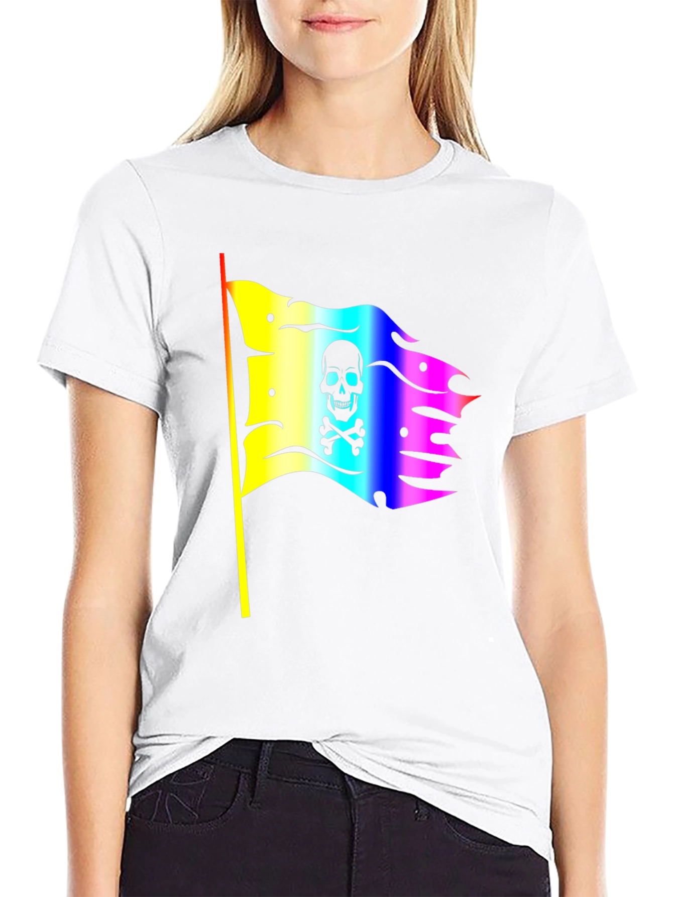 Rainbow Pirate Flag Skull Graphic T-Shirt