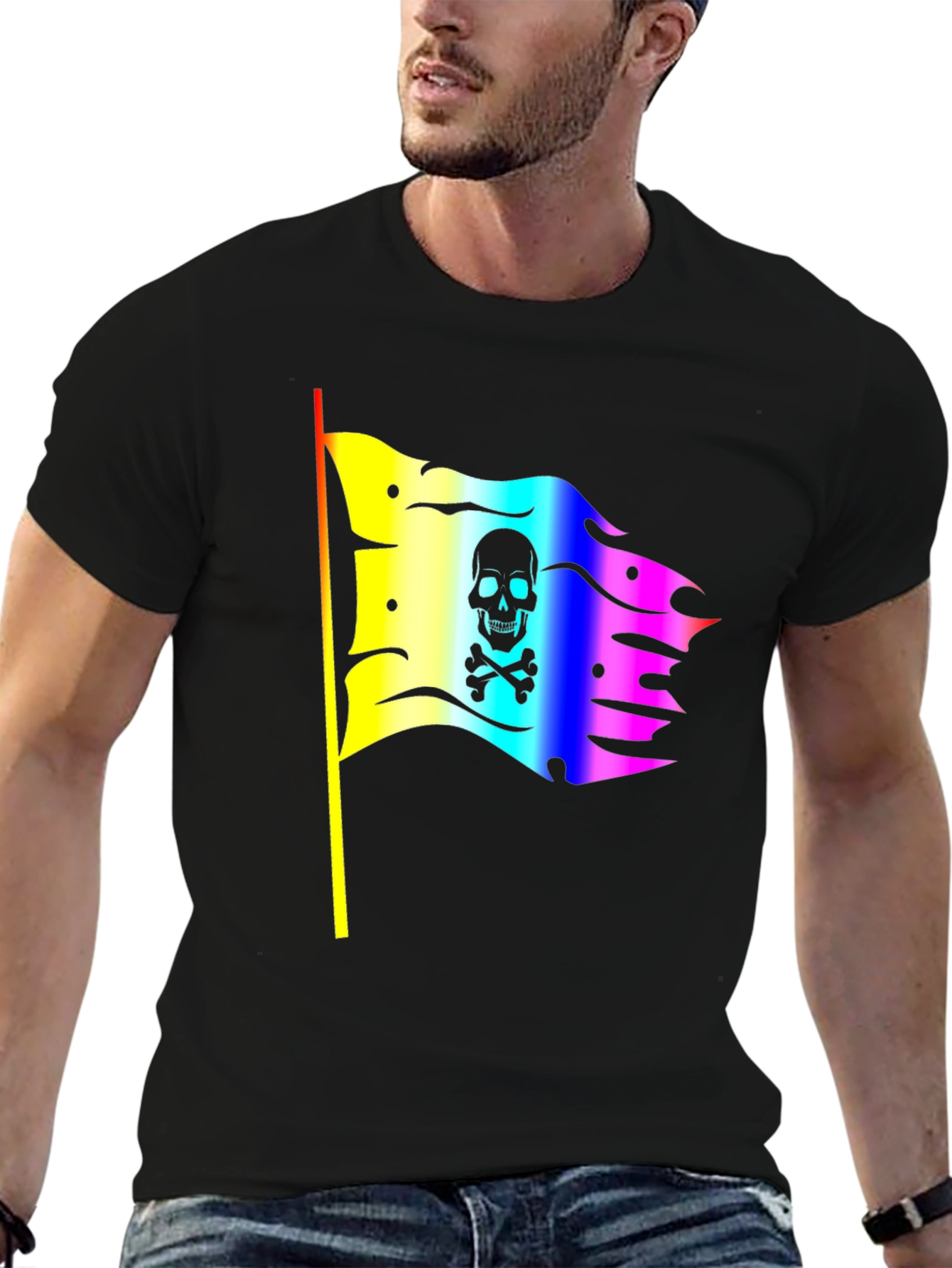 Rainbow Pirate Flag Skull Graphic T-Shirt