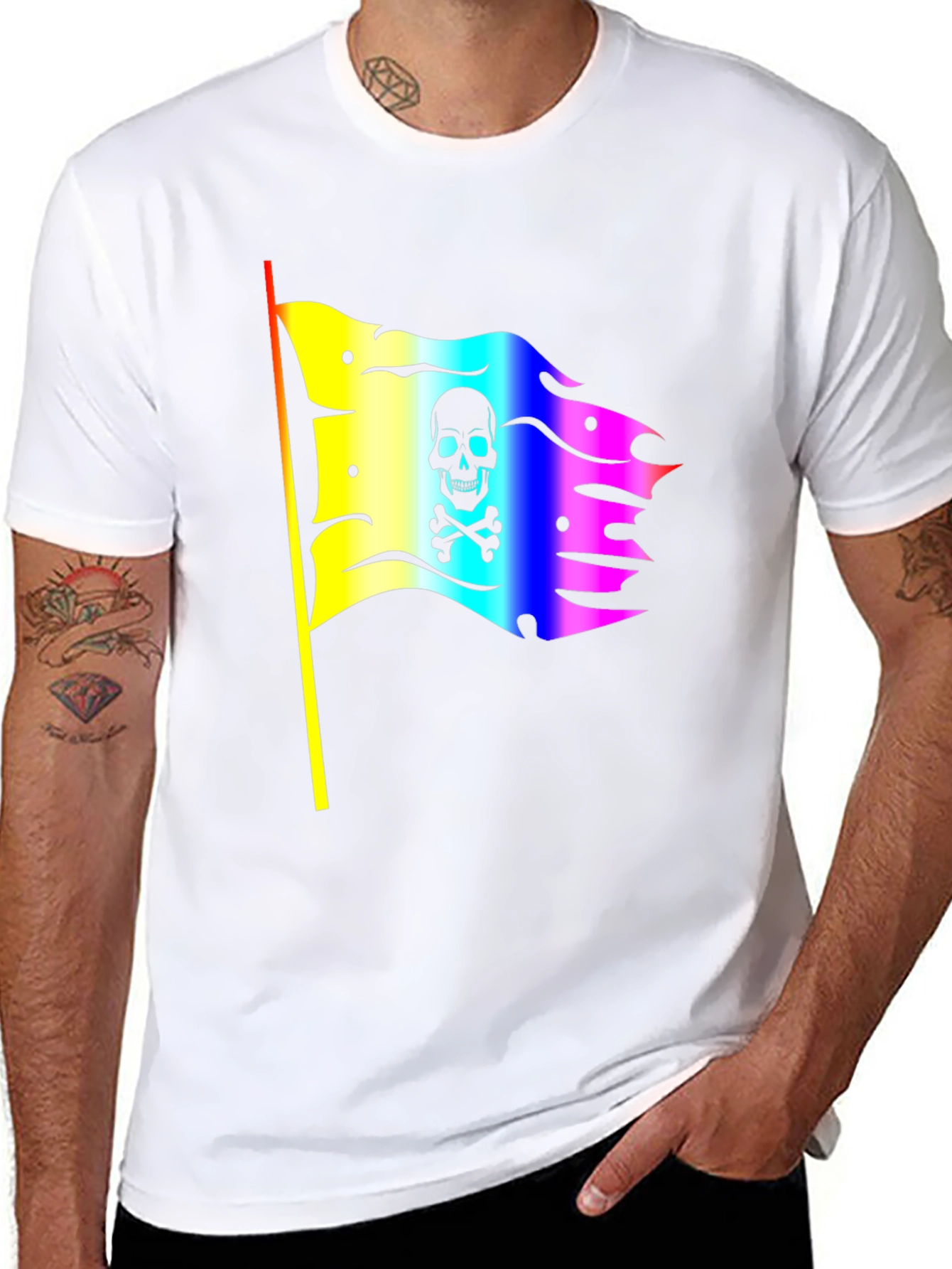 Rainbow Pirate Flag Skull Graphic T-Shirt