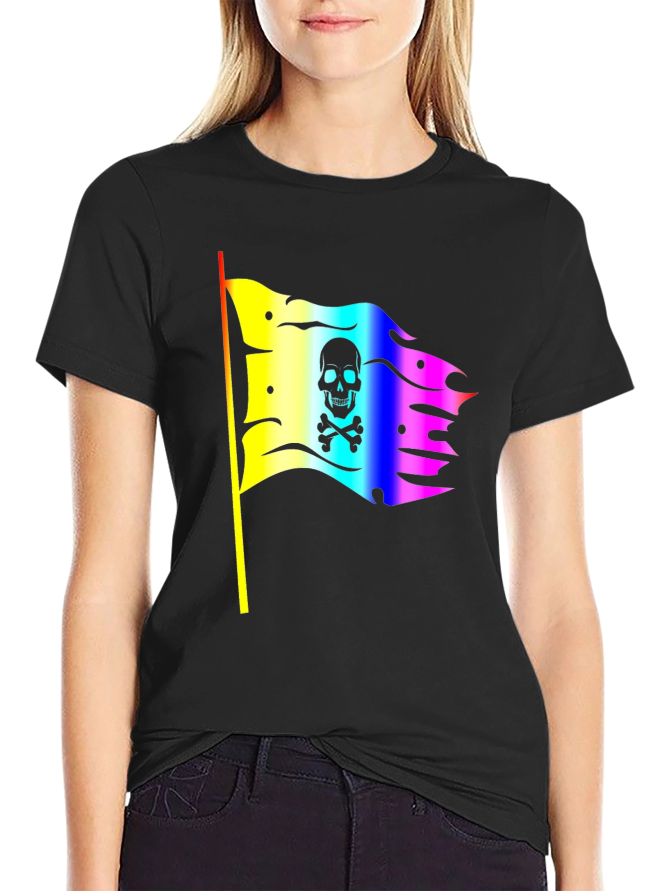 Rainbow Pirate Flag Skull Graphic T-Shirt