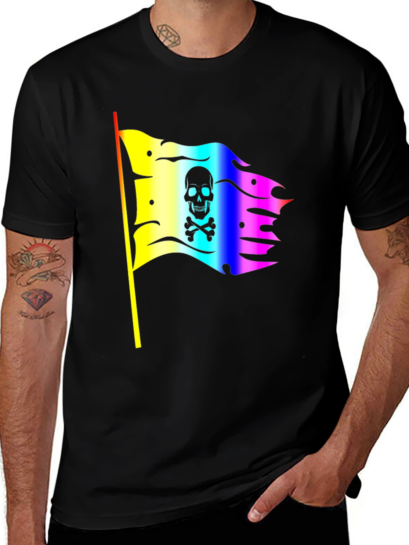 Rainbow Pirate Flag Skull Graphic T-Shirt