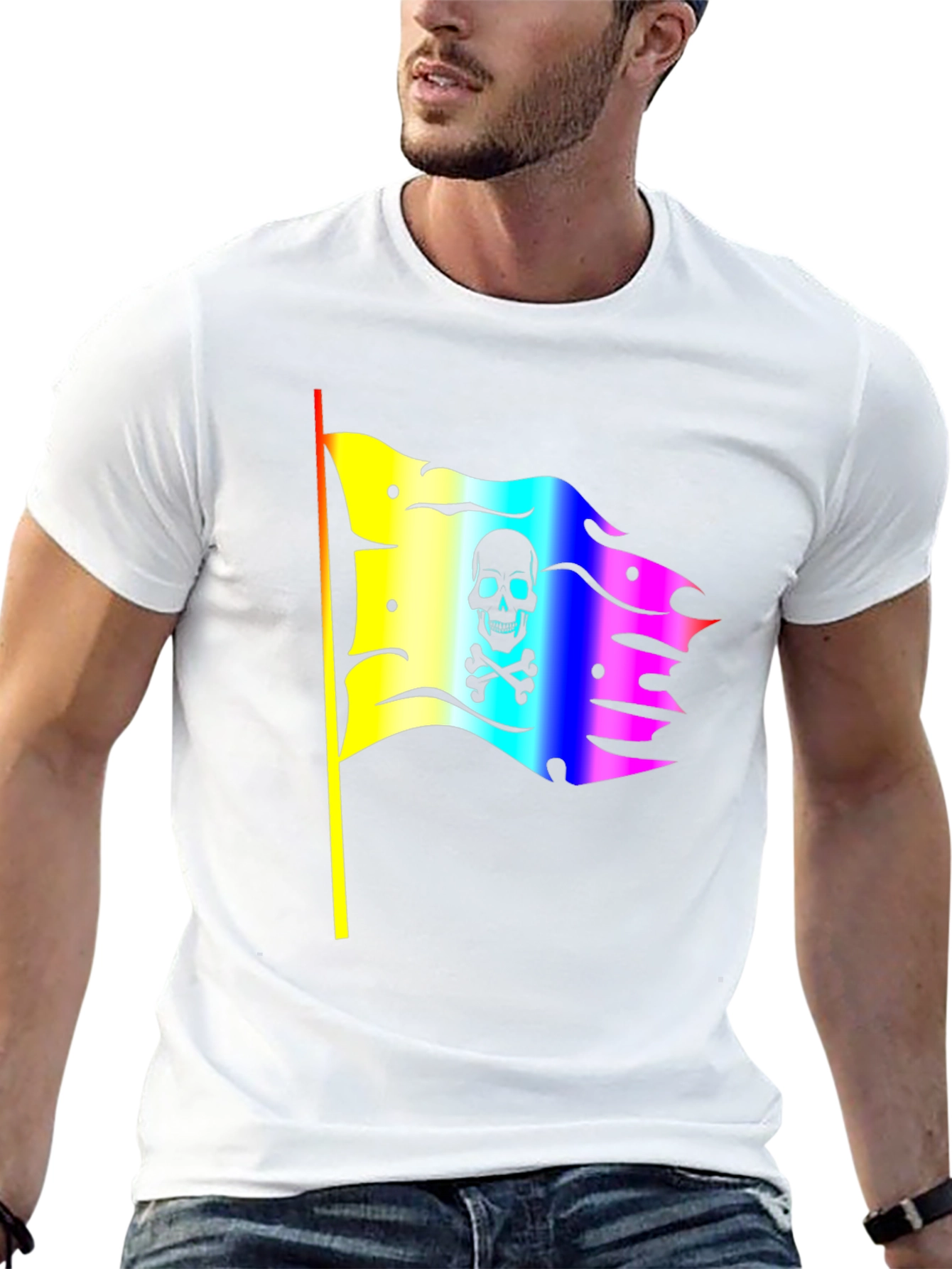 Rainbow Pirate Flag Skull Graphic T-Shirt