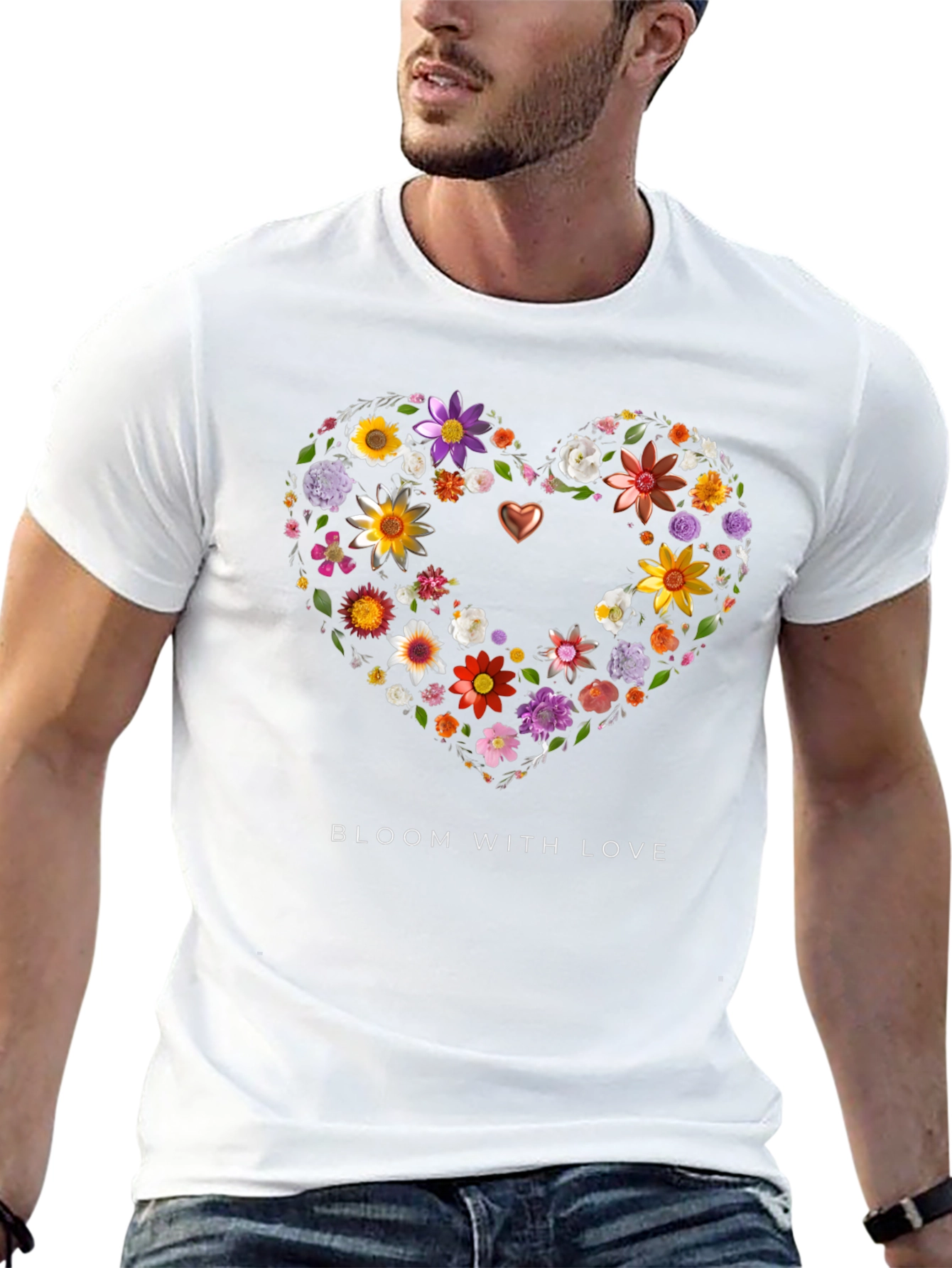 Floral Heart Graphic Black T-Shirt