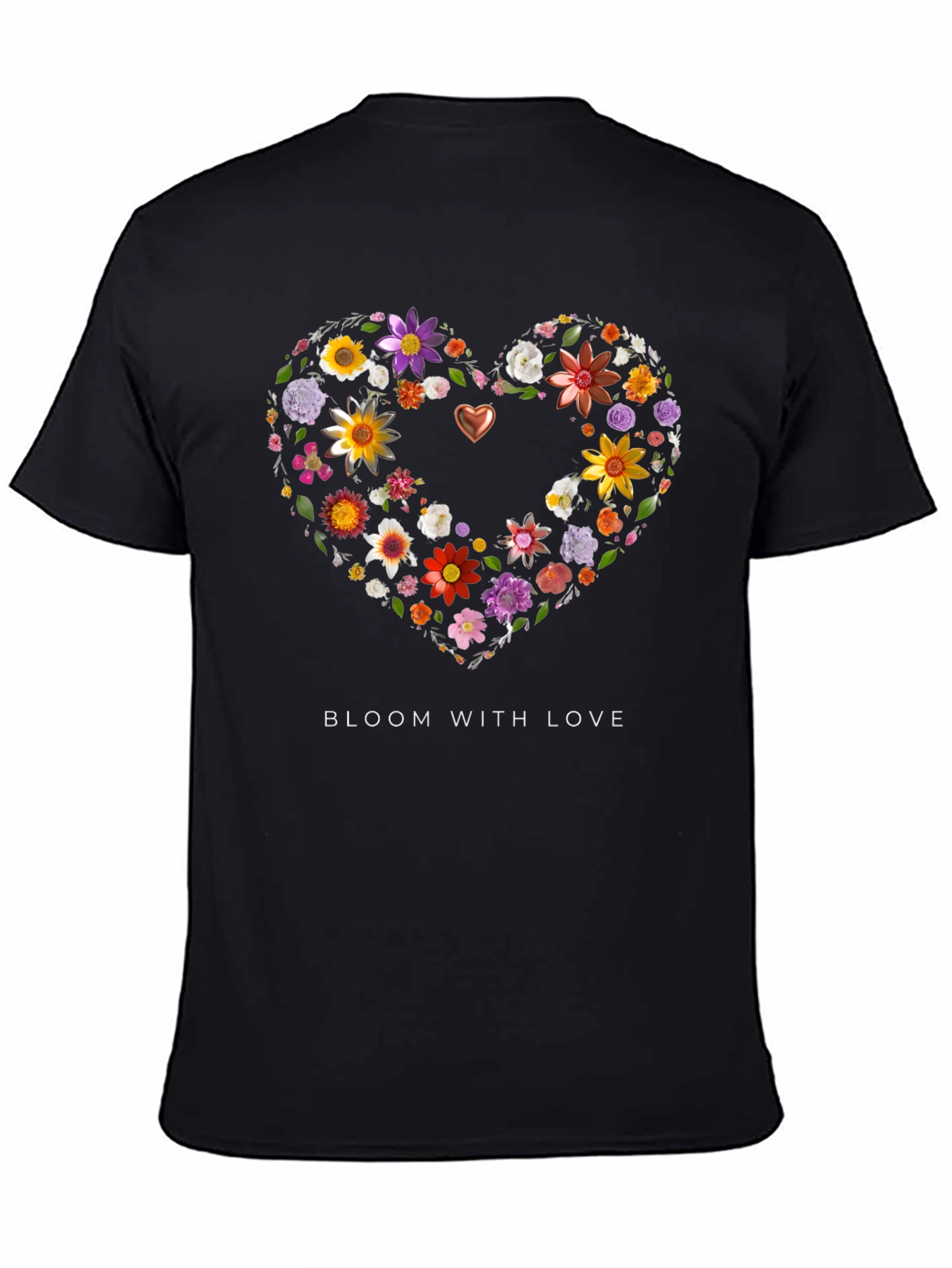Floral Heart Graphic Black T-Shirt
