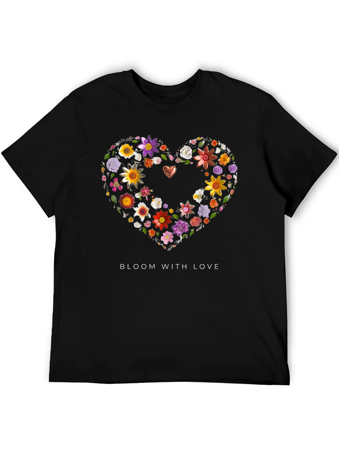 Floral Heart Graphic Black T-Shirt
