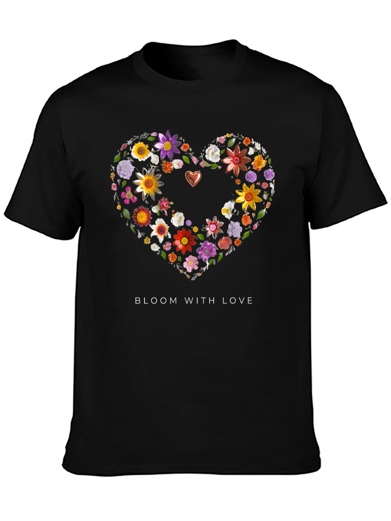 Floral Heart Graphic Black T-Shirt