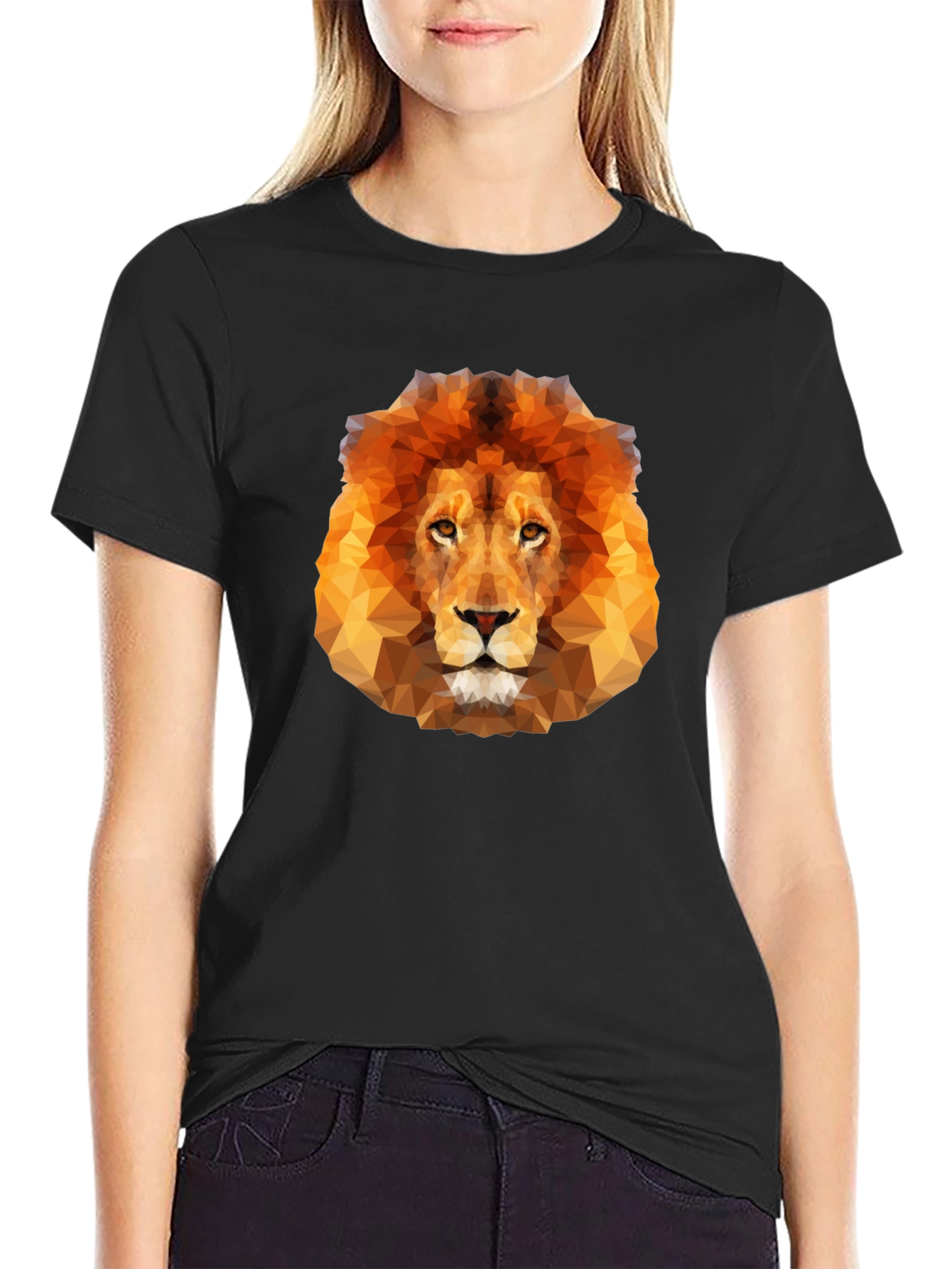 Geometric Lion Head Graphic Black T-Shirt
