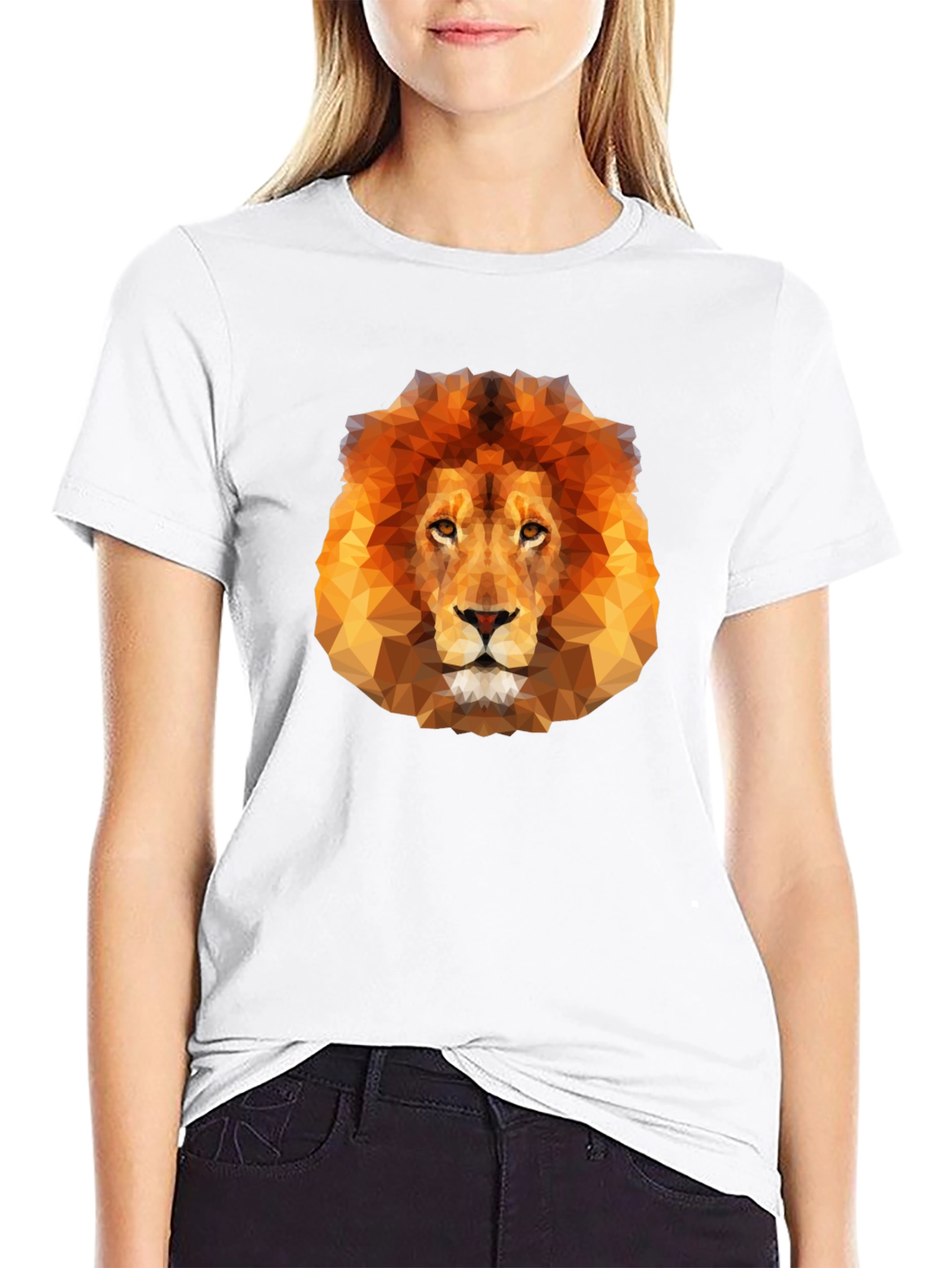 Geometric Lion Head Graphic Black T-Shirt