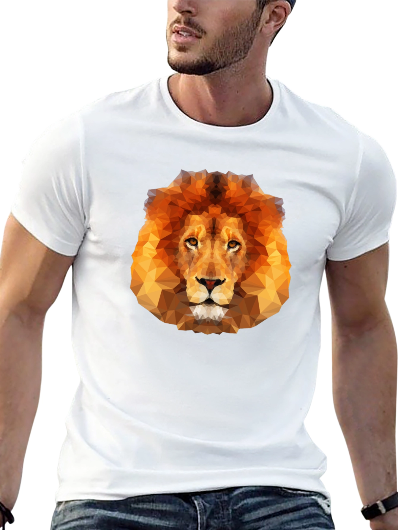 Geometric Lion Head Graphic Black T-Shirt