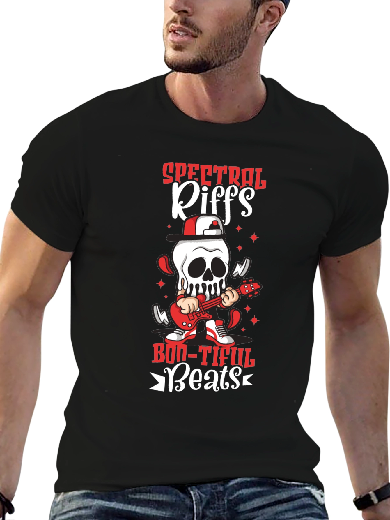 Spectral Riffs Boo-Tiful Beats T-Shirt - Rocking Skeleton