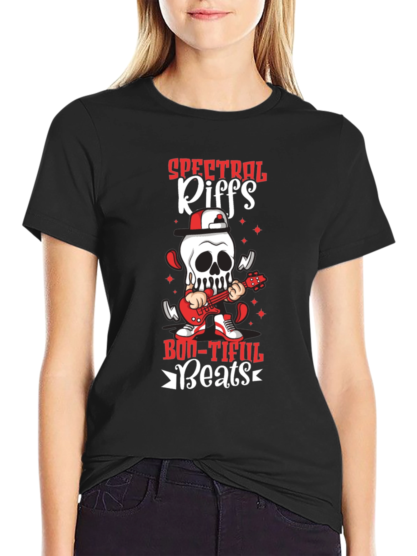 Spectral Riffs Boo-Tiful Beats T-Shirt - Rocking Skeleton