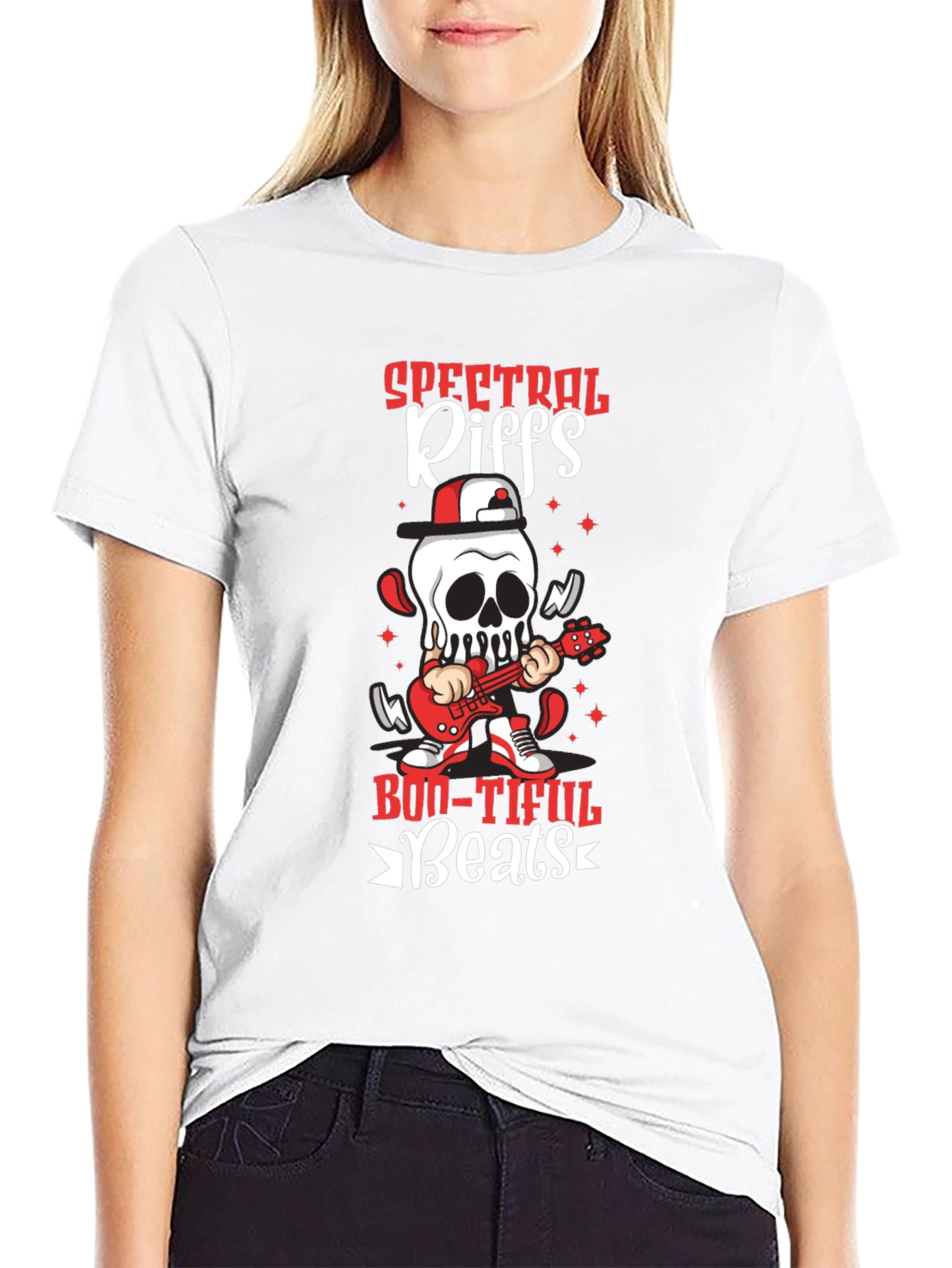 Spectral Riffs Boo-Tiful Beats T-Shirt - Rocking Skeleton
