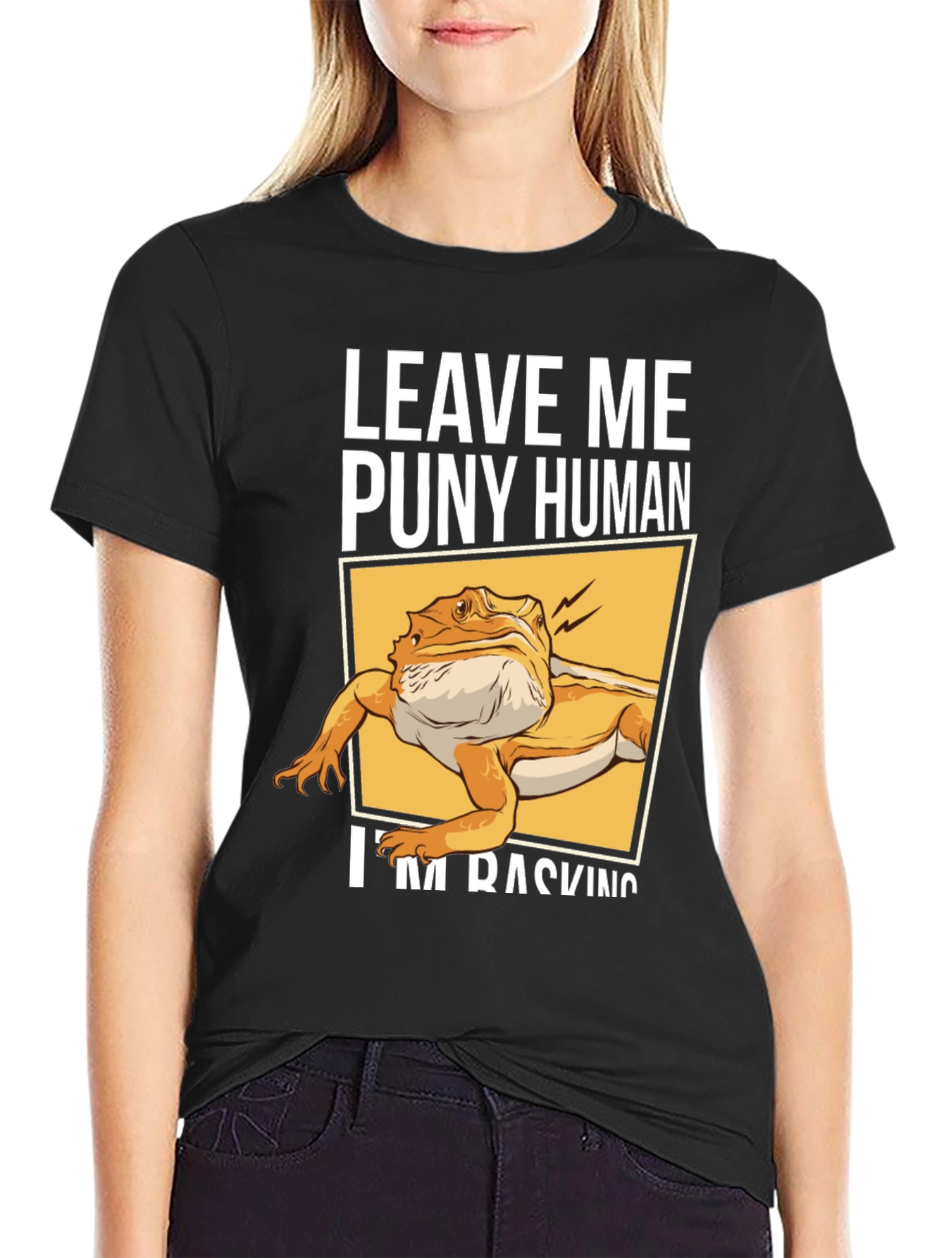 Leave Me Puny Human Bearded Dragon Black T-Shirt