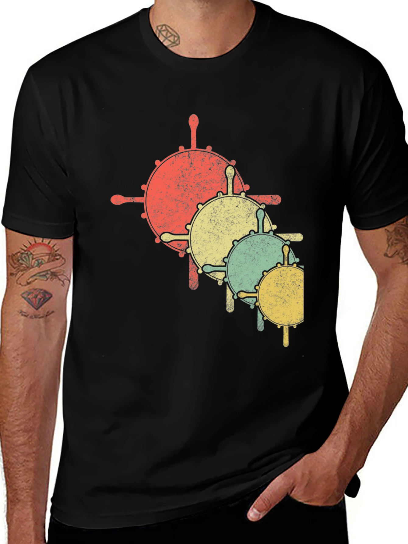 Nautical Helm Graphic Tee - Retro Style