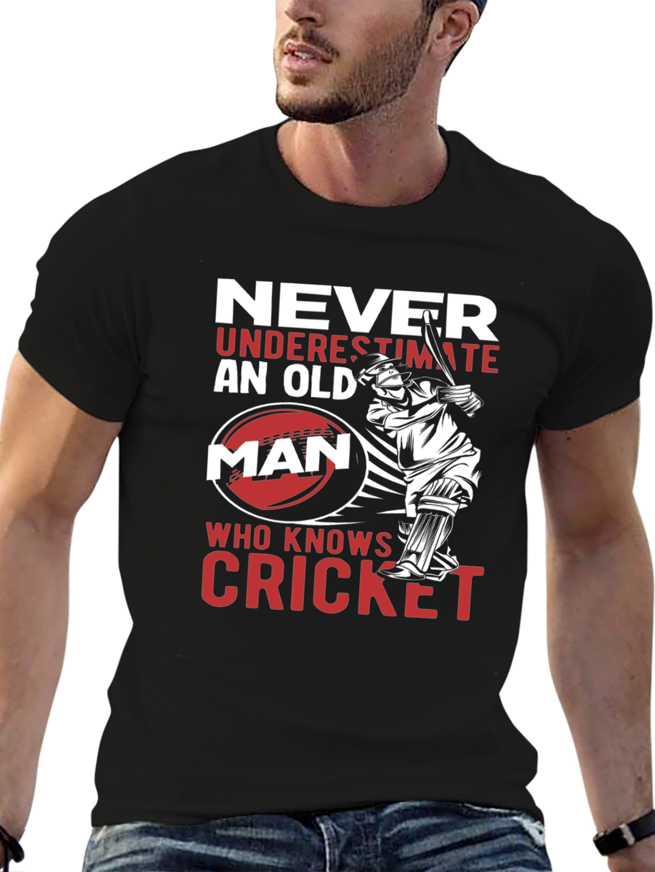 Never Underestimate Cricket Old Man T-Shirt