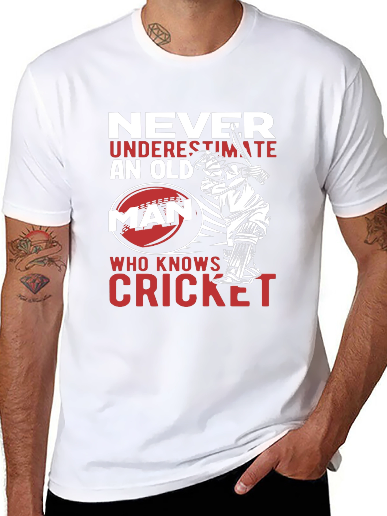 Never Underestimate Cricket Old Man T-Shirt